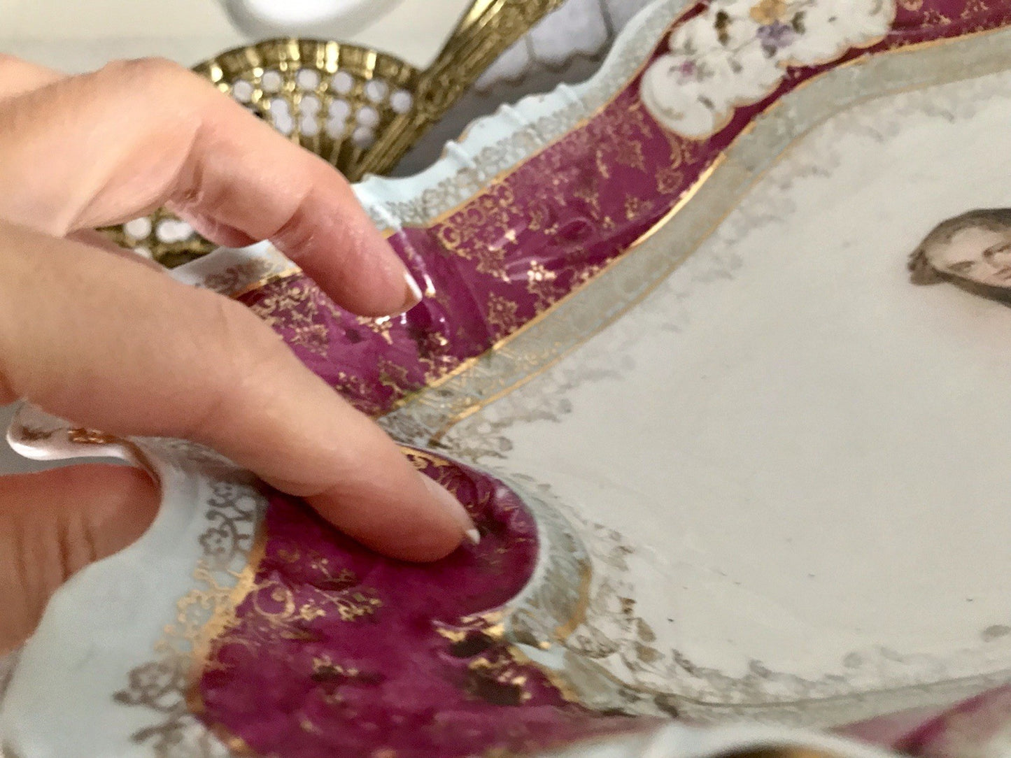 Antik Carl Tielsch Porzellan Schale Zierschale ~ 1870 Maria Leszczynska Porträt