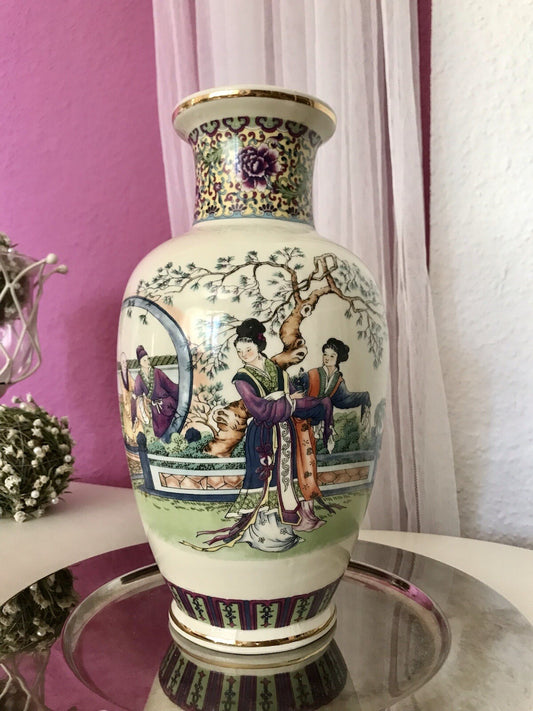 Alt Vintage Vase Bodenvase Japanisch mit Geishas Chinoiserie Design