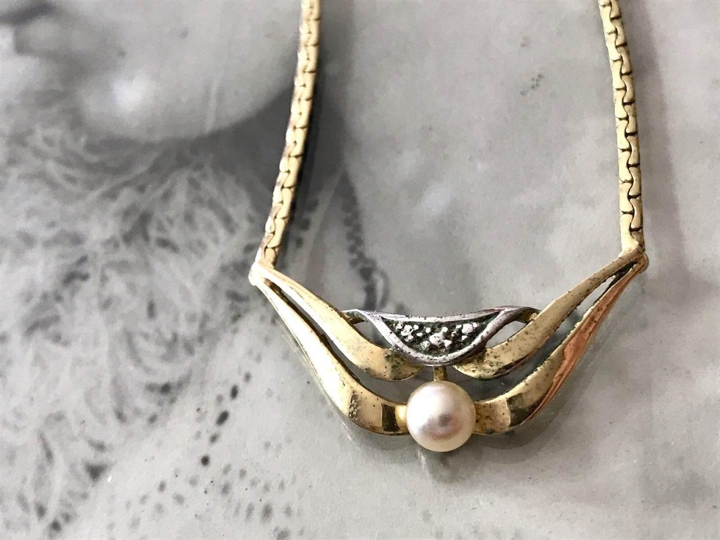 Vintage Amerik. Doublè vergoldet Schmuck Kette Halskette Collier Perle