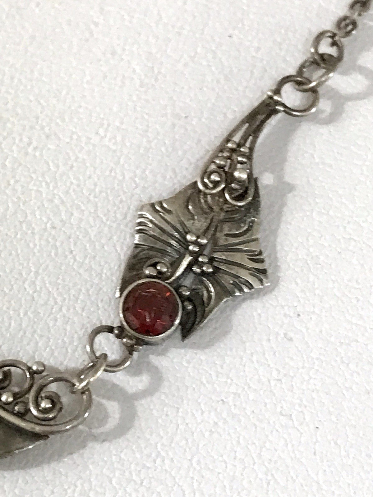 Antik 925 Sterling Silber Collier Halskette Kette rote Steine Granate?