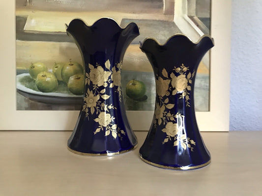 Vintage Alt 1 Porzellan Prunkvase Vase Echt Kobalt Golddekor