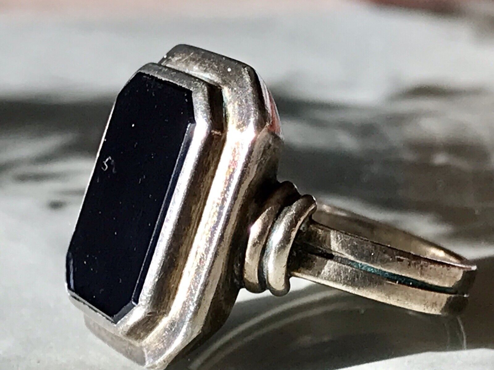 Antik Art Déco Edel Onyx Siegel RING Silber 835 Gr.60