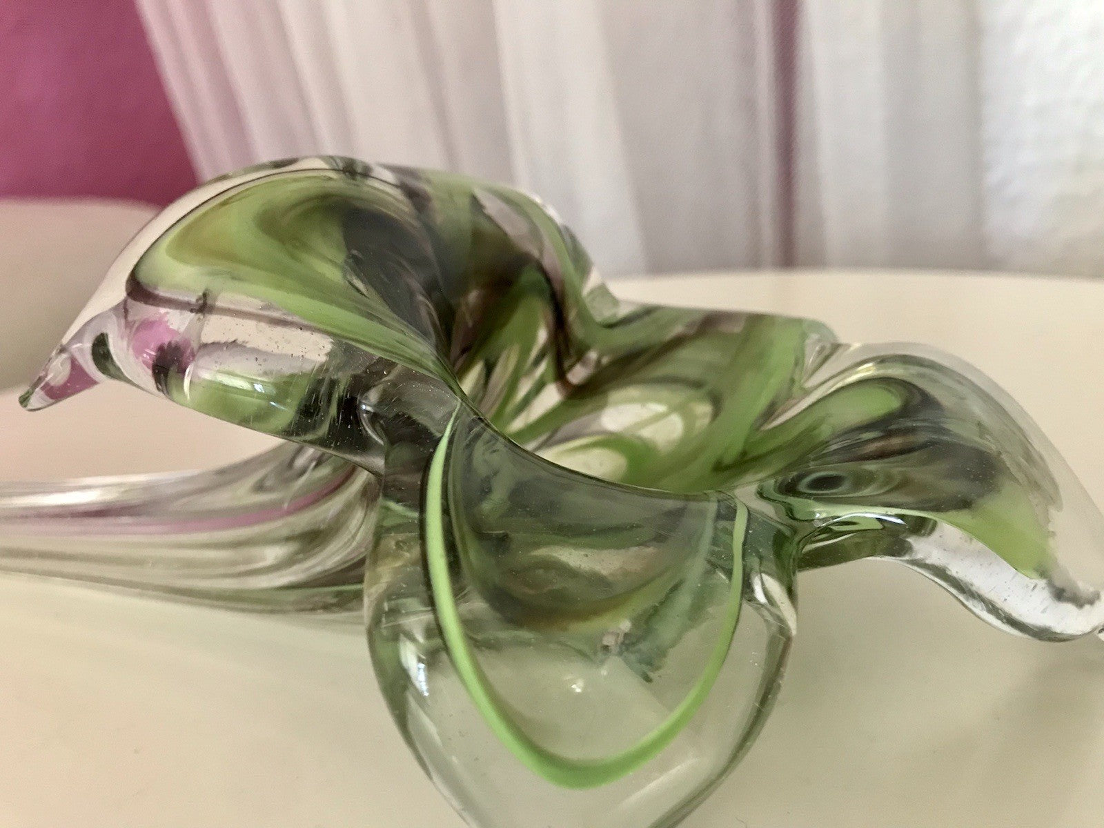 Vintage Murano ? 60er Jahre liegende Glasvase Vase Tischvase grün