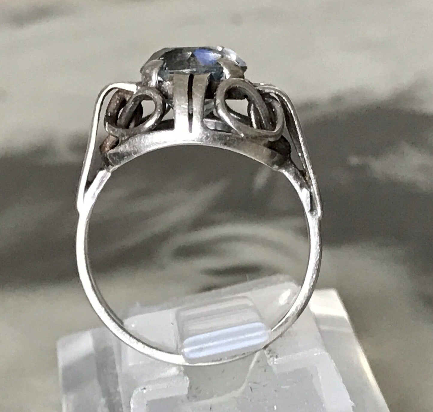 Antik Art Déco Edel blauer Stein DAMEN RING 850 Silber SUPER Design Gr.51 52