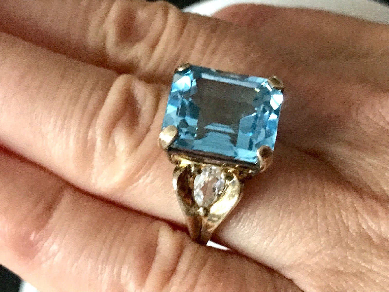 Vintage alt Damen Ring blauer Stein Silber vergoldet 925 Gr.56 17,8 wunderschön!