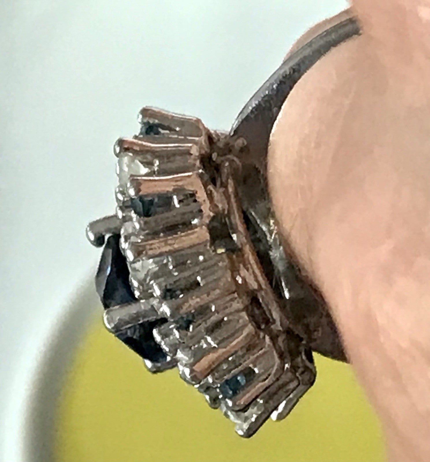 Vintage Entourage Halo Ring farblose Steine & Saphir Silber 835  ~Gr.55 17,5