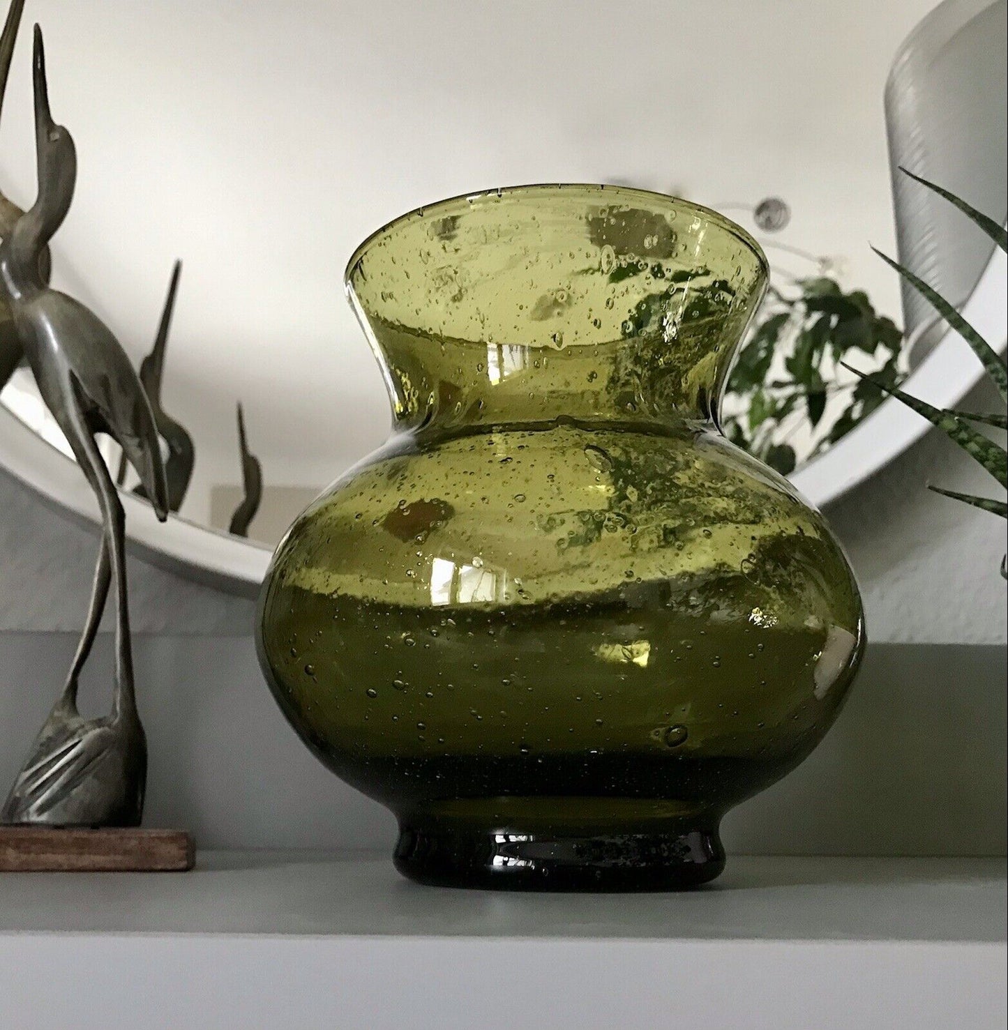 Vintage 60er Design Glasvase Glas oliv Grün Vase  Mid Century Bubble
