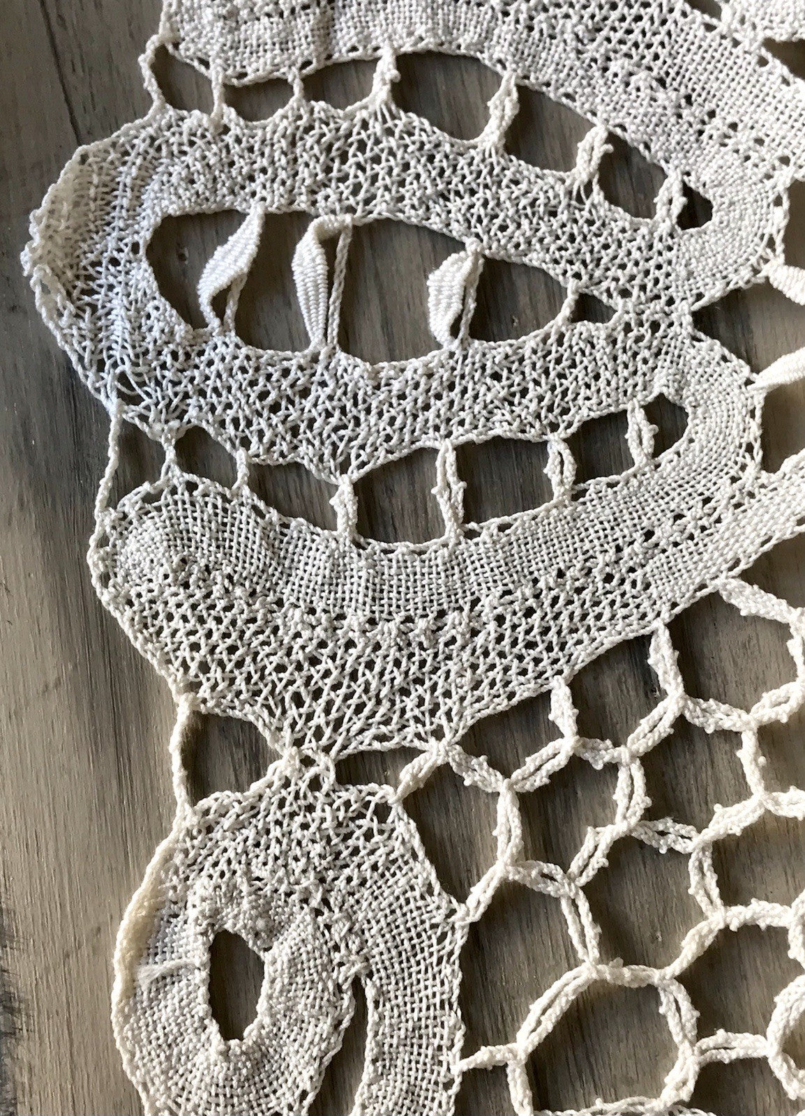Antik Filetspitze Tischdecke beige Baumwolle Klöppel Spitze Landhaus Erscheinung