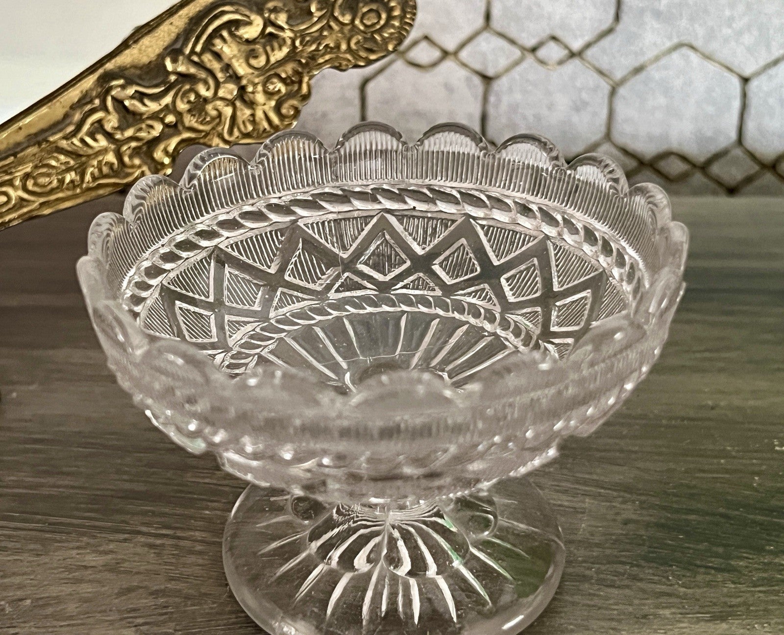 Antik Jugendstil Art Déco Pressglas Glas Fußschale Schale Zuckerschale