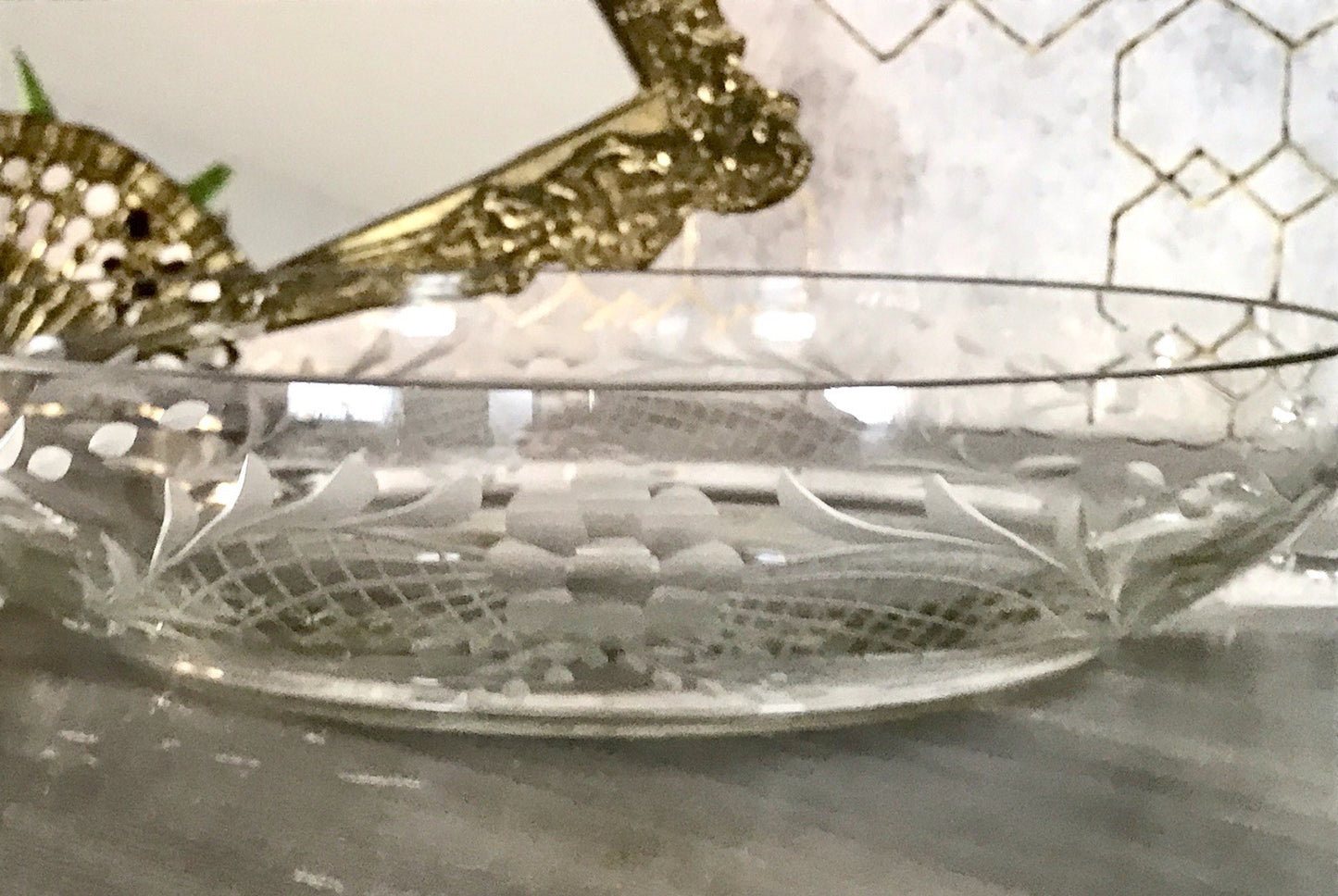 Antik EDEL Art Déco Schale Glasschale mundgeblasen geschliffen mit Henkeln