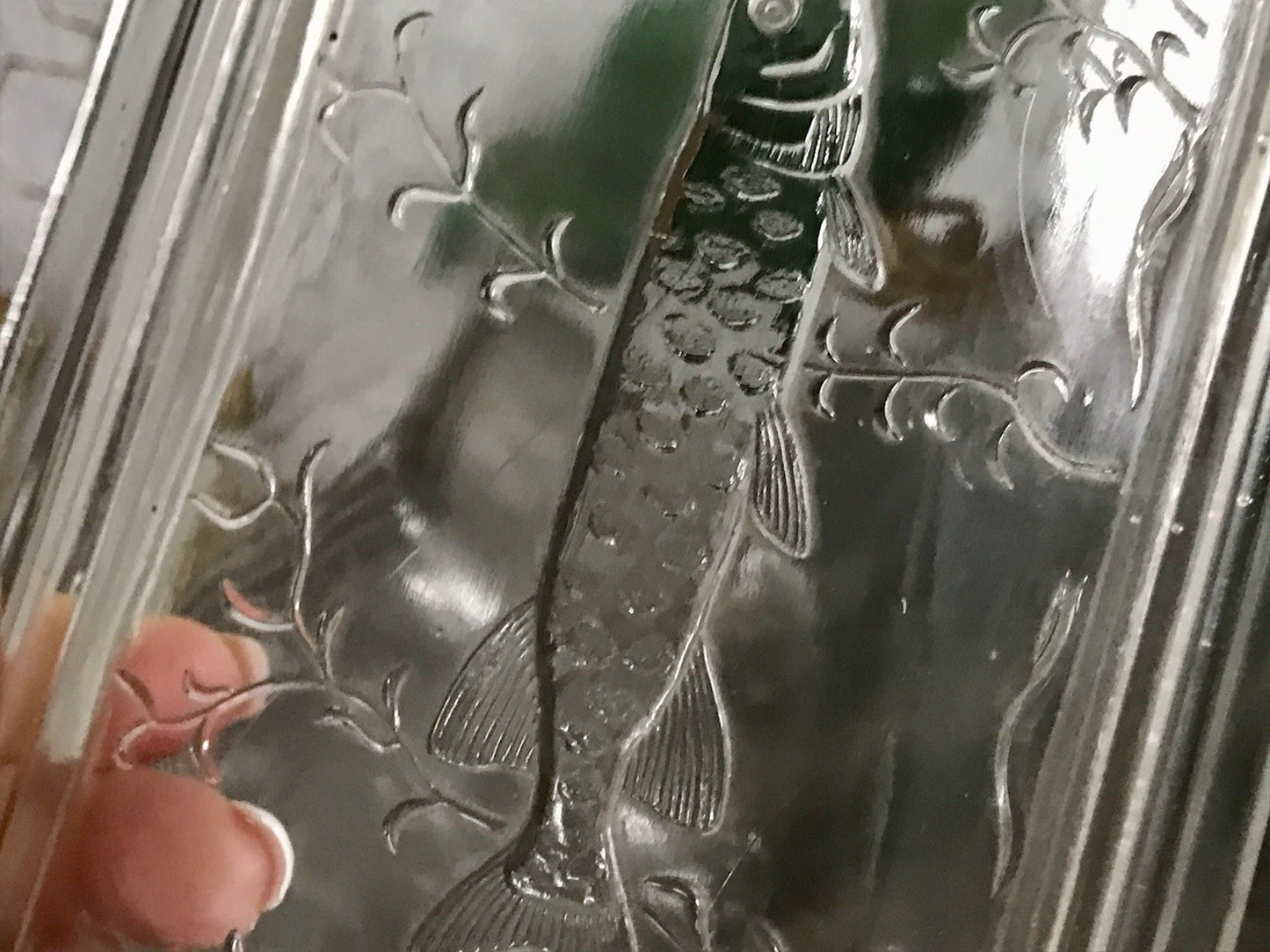 Antik Art Déco Deckeldose Dose Glasdose Pressglas Haribo Lakritze Fischmuster