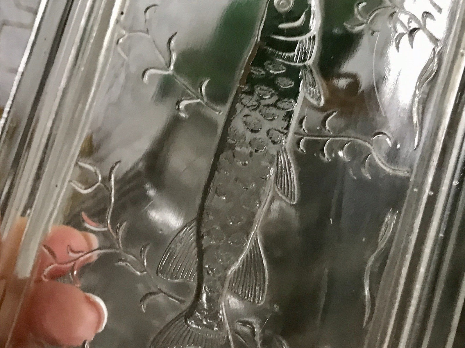 Antik Art Déco Deckeldose Dose Glasdose Pressglas Haribo Lakritze Fischmuster