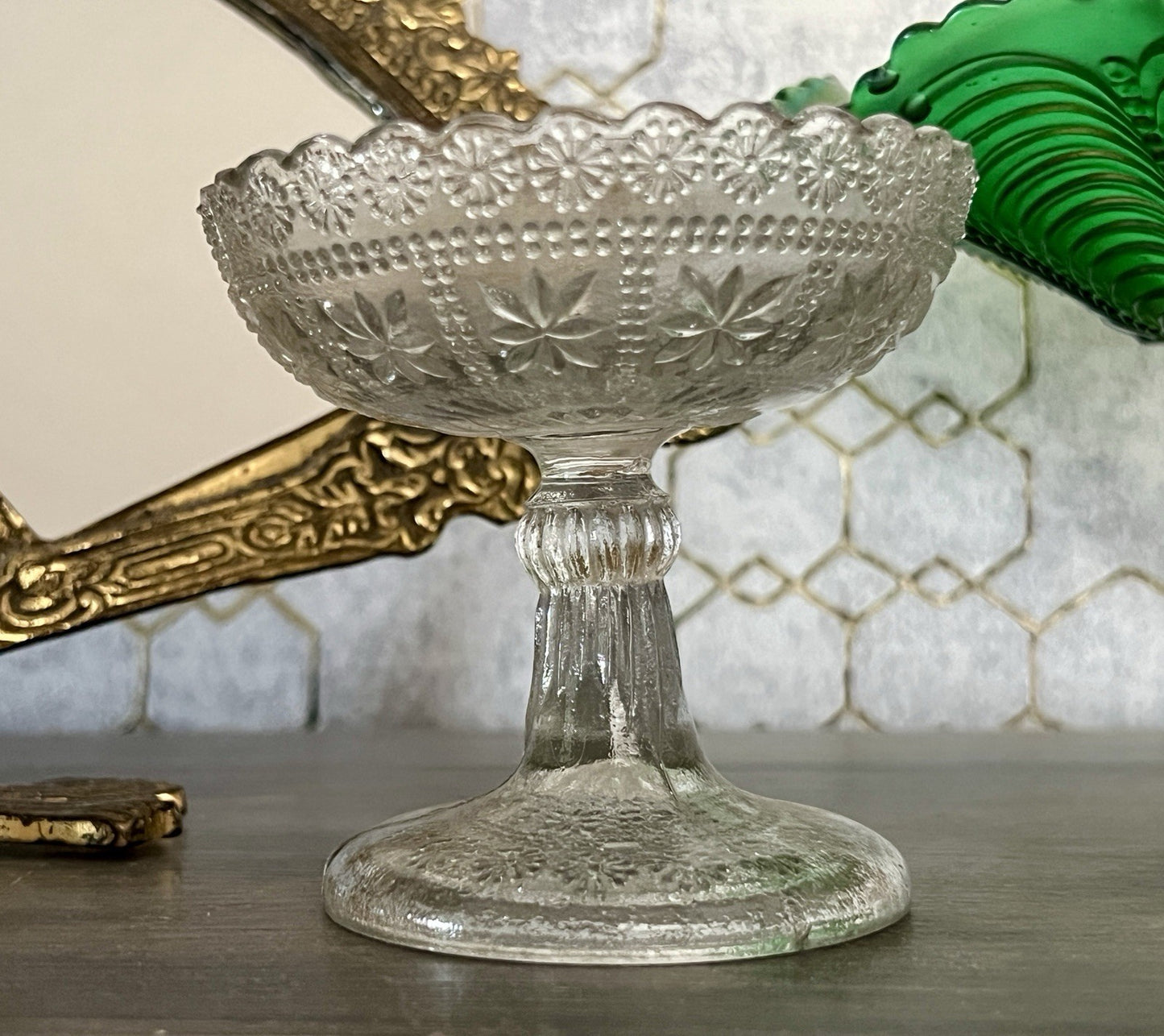 Antik Jugendstil Art Déco Pressglas Glas Fußschale Schale Zuckerschale