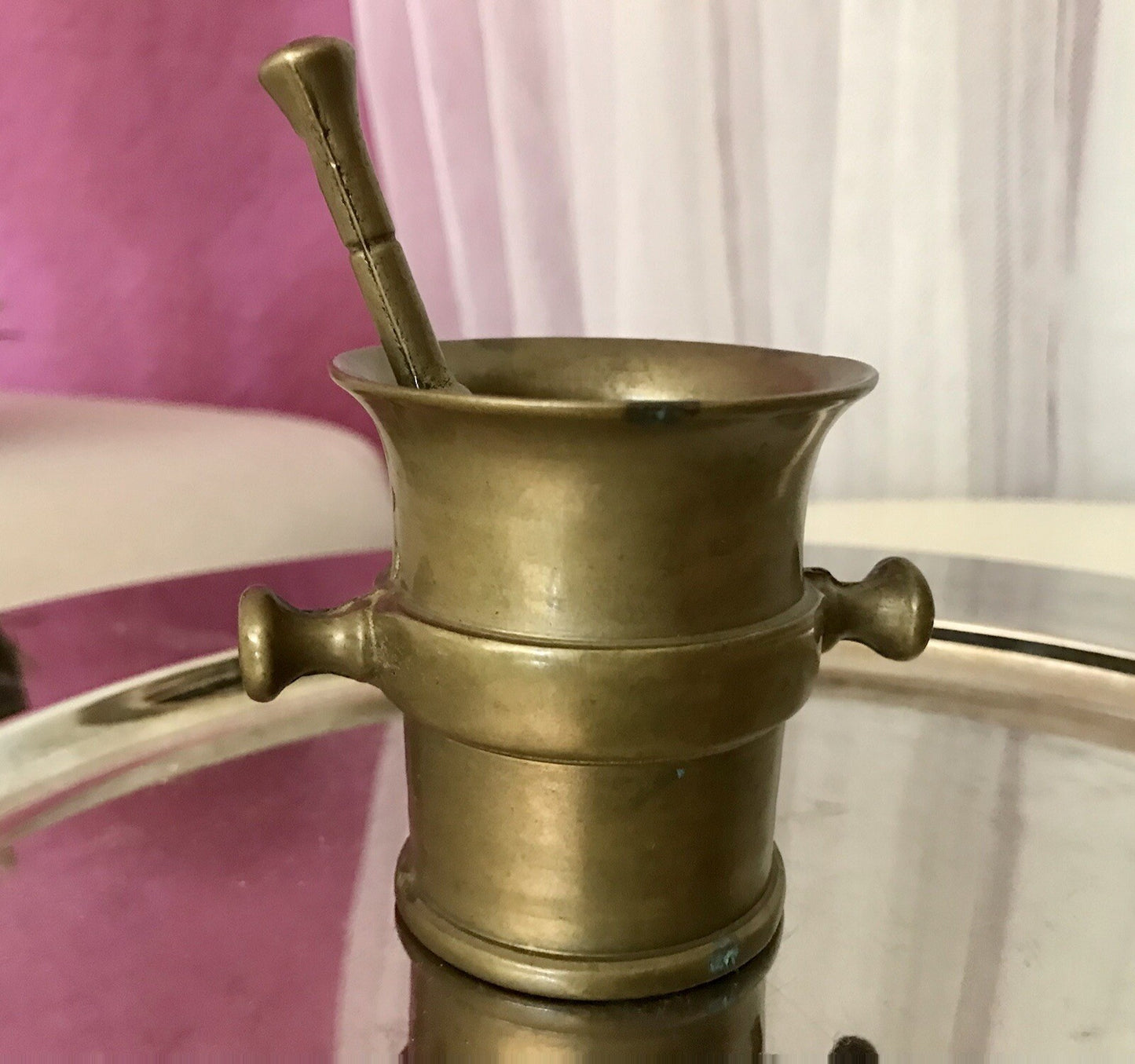 Alt Vintage Messing kleiner Mörser mit Pistill Stößel