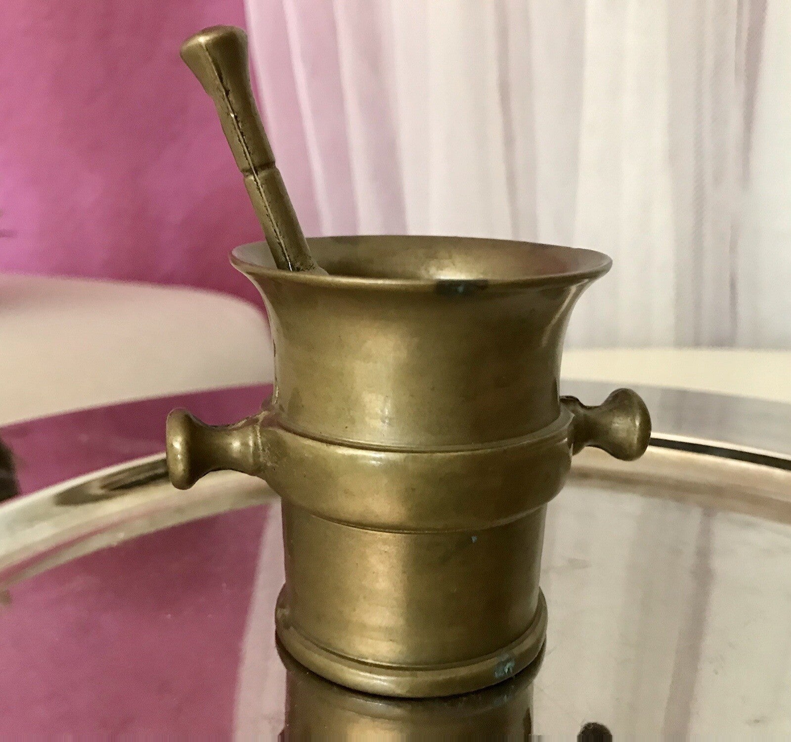 Alt Vintage Messing kleiner Mörser mit Pistill Stößel