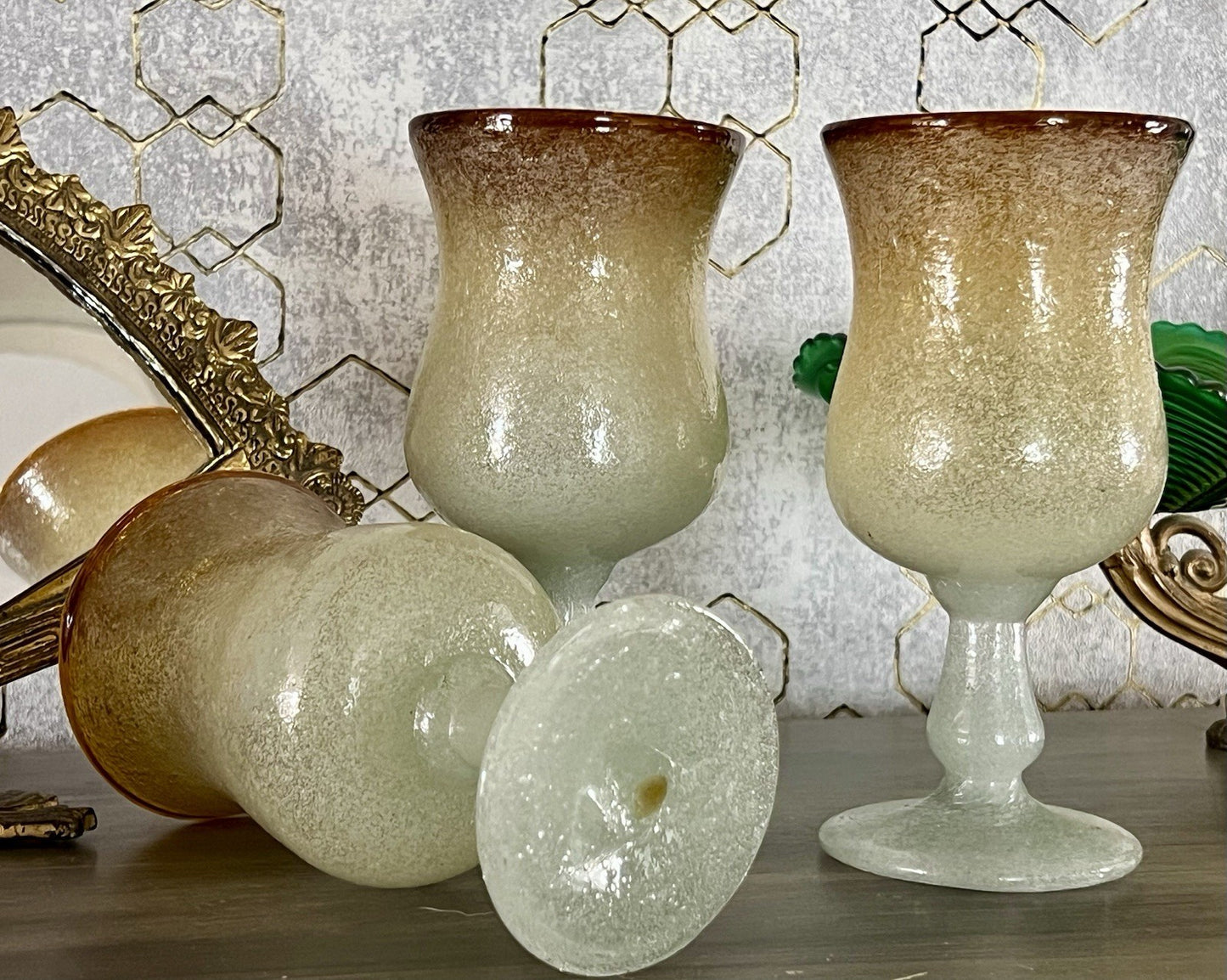 Antik Art Deco 3 Weingläser Weinkelche Glas Murano Pulegoso Napoleone Martinuzzi