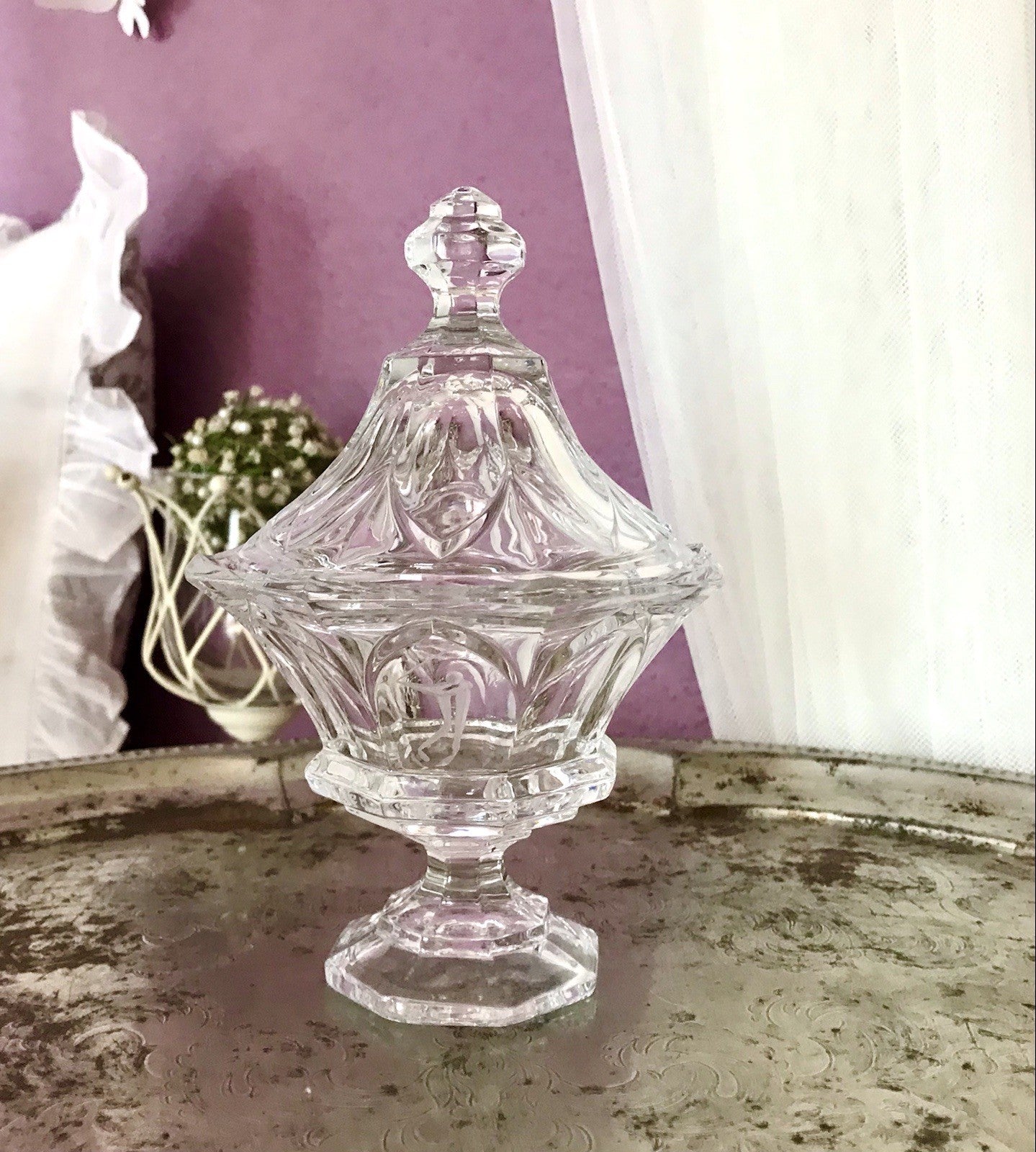 Vintage Bleikristall Deckeldose Bonboniere Glas Kristallglas Golf Pokal 1980