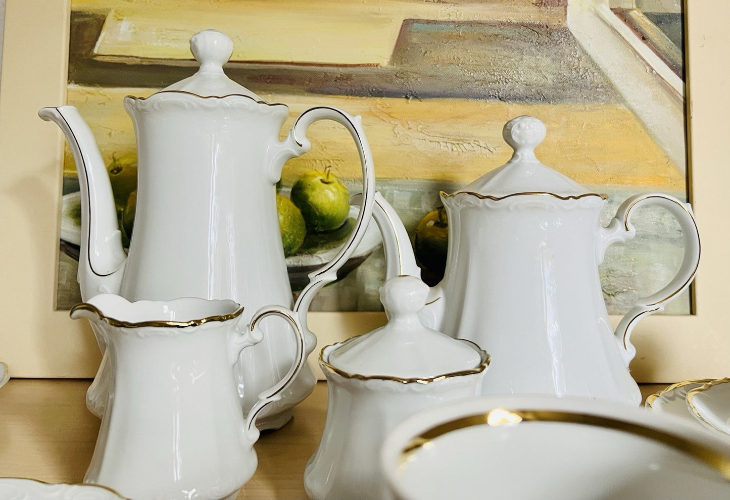 Vintage klassisches  Mitterteich Porzellan Kaffeeservice weiß gold 12 Pers. WOW!