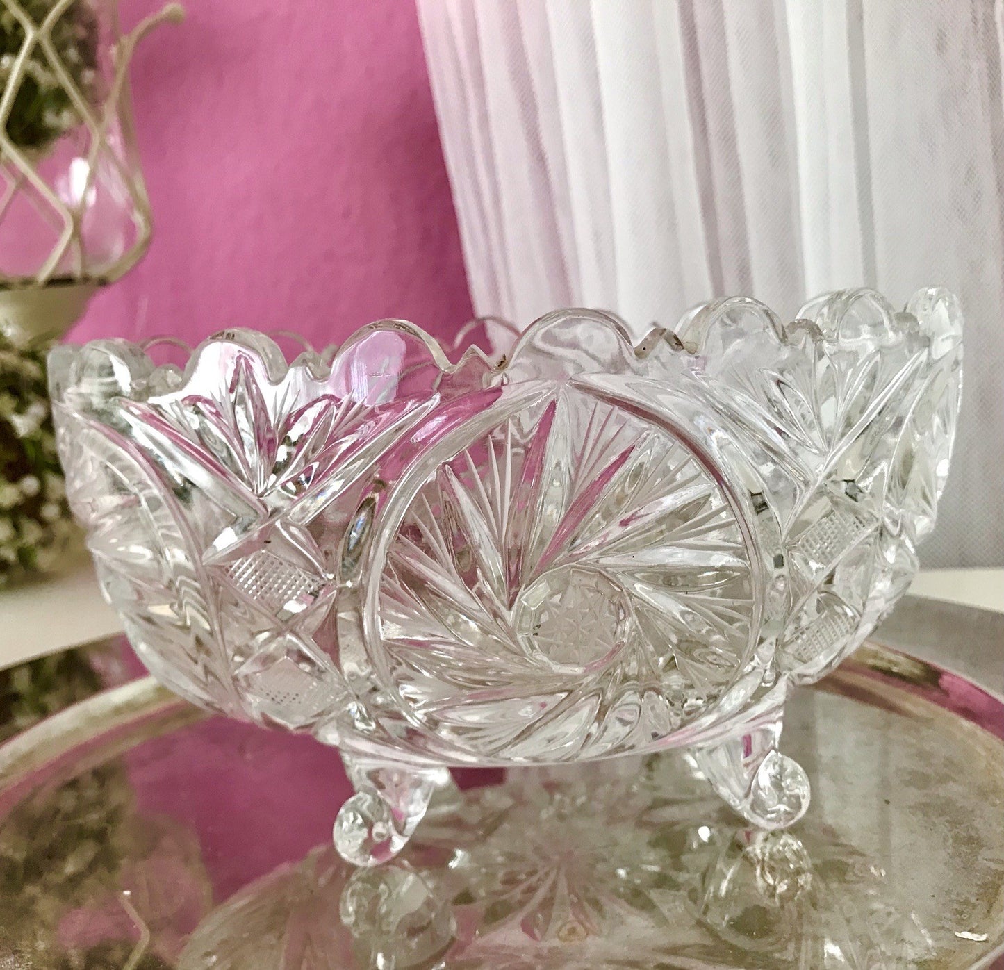 Alt Vintage Bleikristall Bonboniere Schale Glas edel Kristallglas PRL Polen