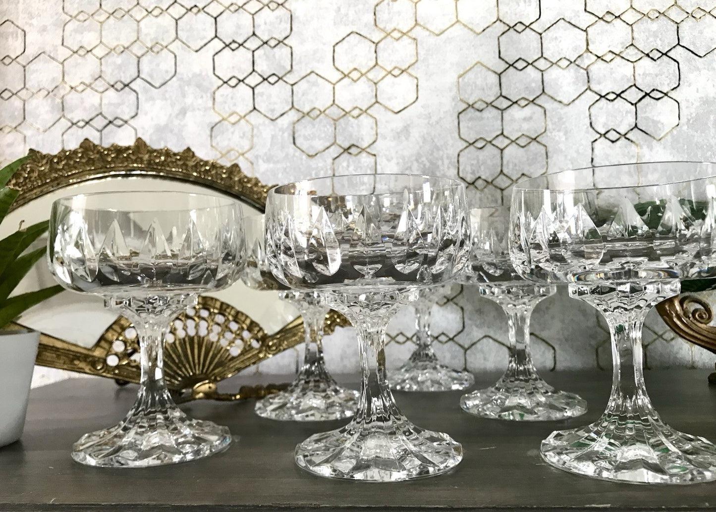 Vintage 6x Champagnerschalen Sektschalen Kristallglas Schliff Bleikristall