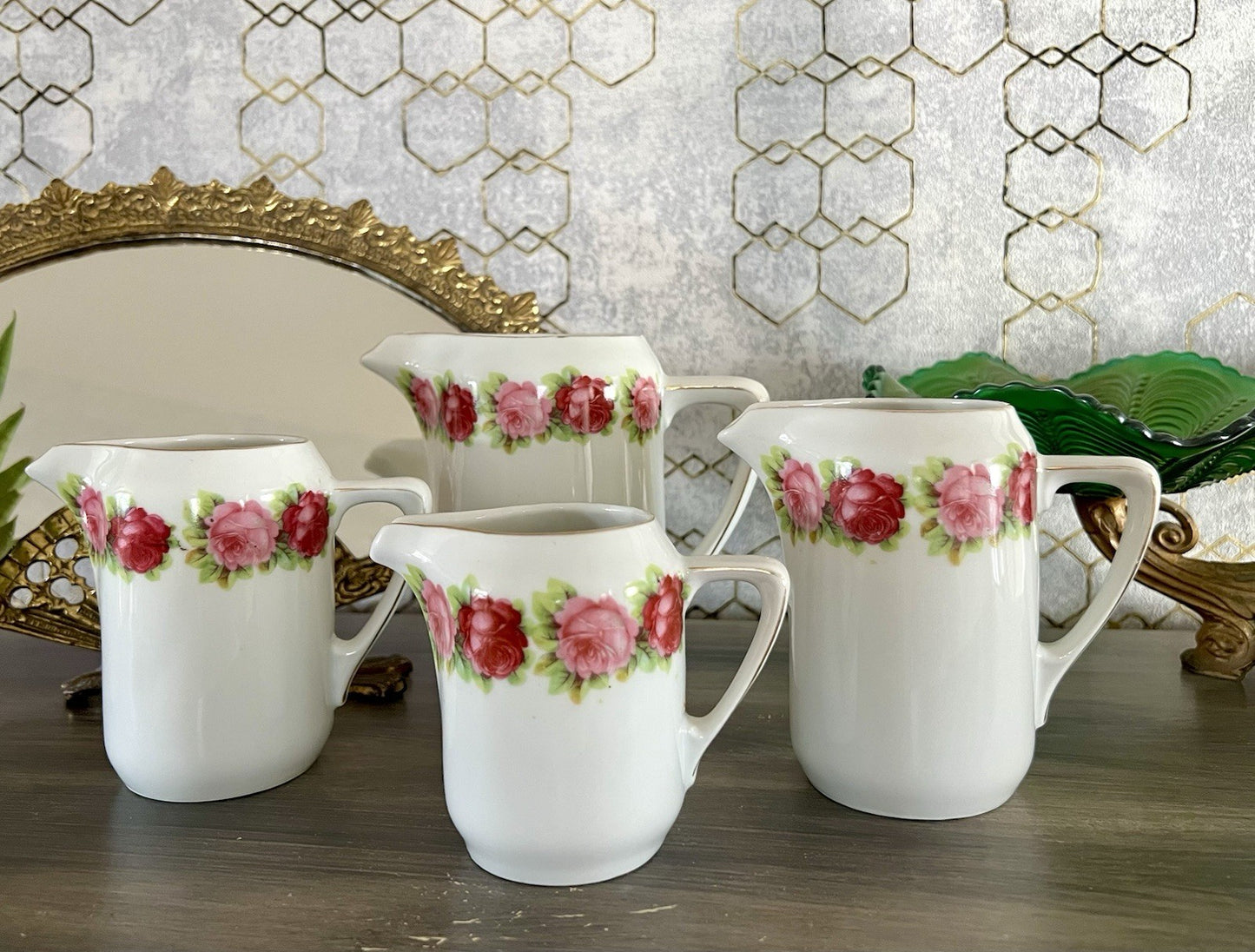 Antik 4x Jugendstil Art Dèco Porzellan Kanne Krug Rosen Hermann Unger Zwickau