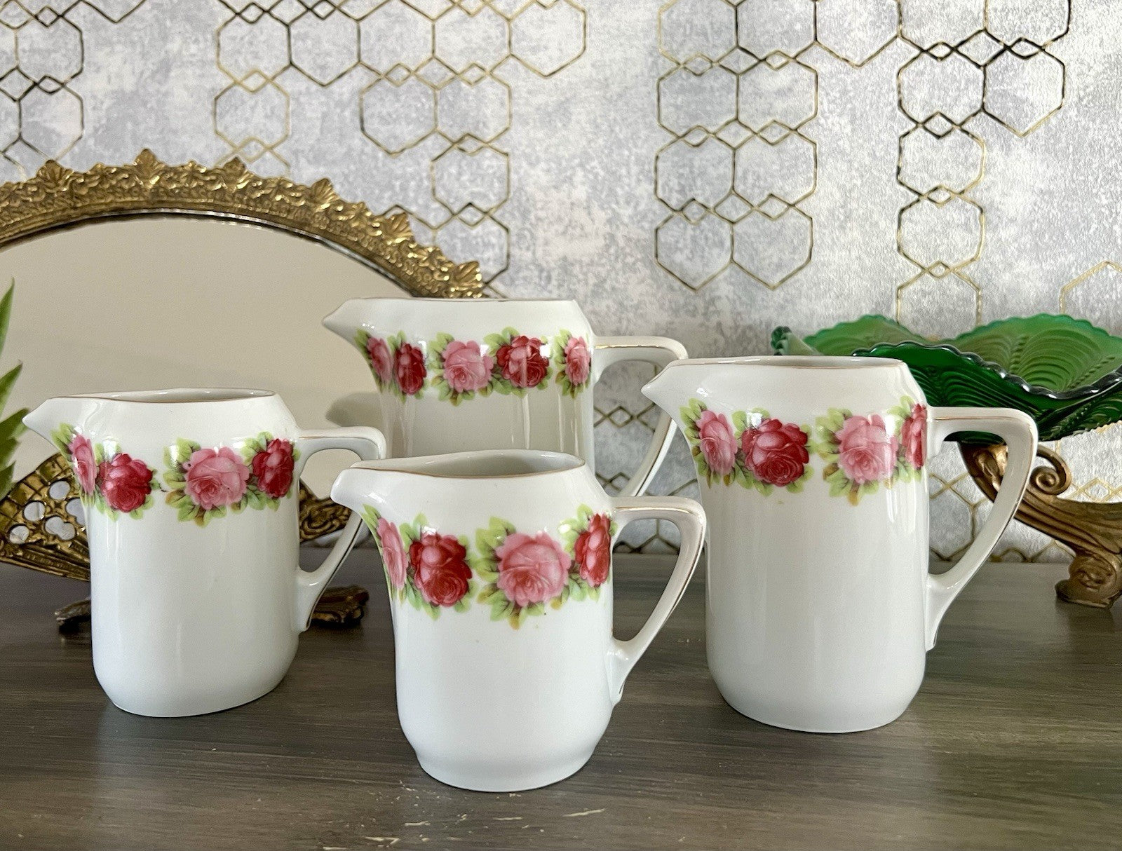 Antik 4x Jugendstil Art Dèco Porzellan Kanne Krug Rosen Hermann Unger Zwickau