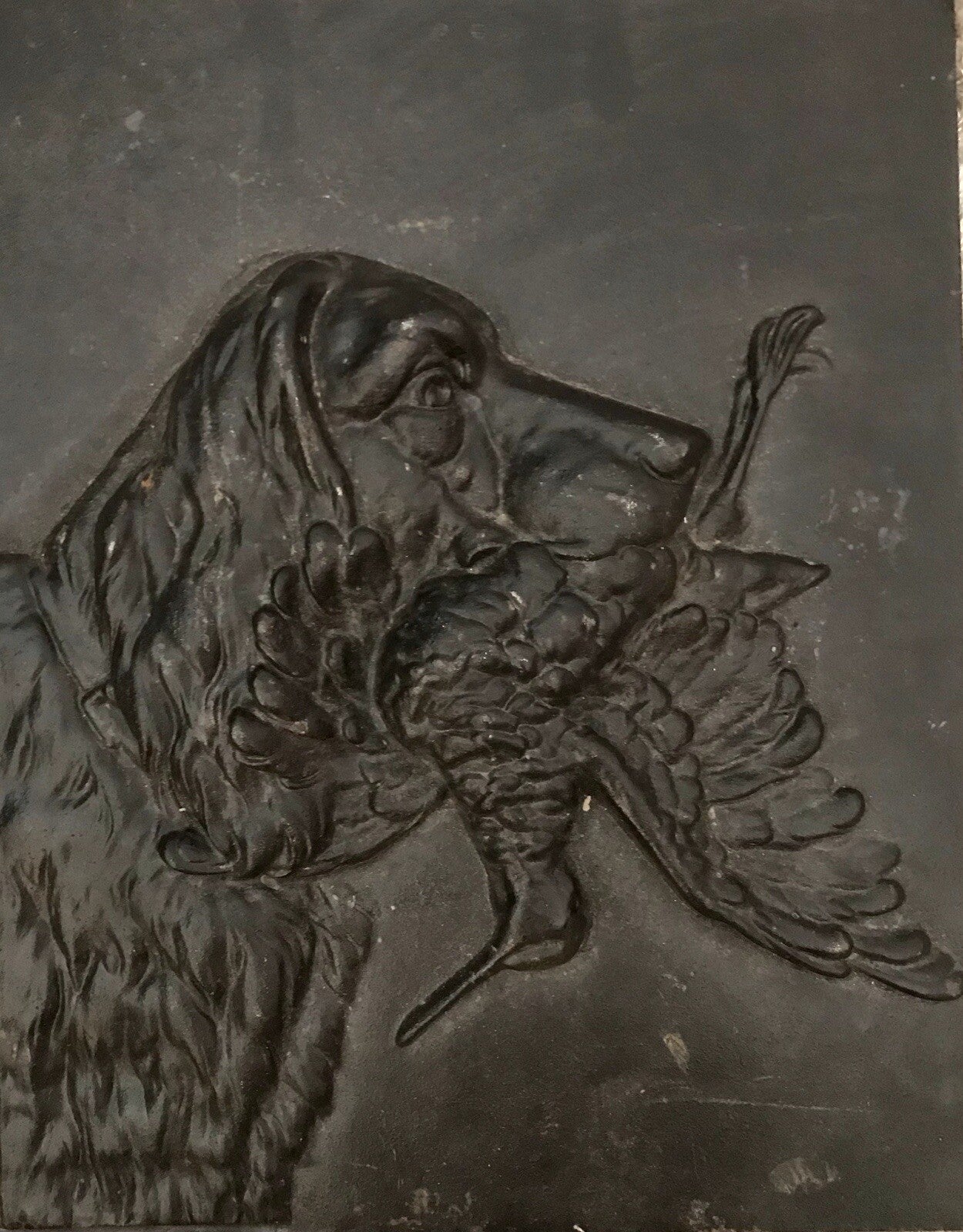Alt antik? Eisenguss Wandrelief Bild Relief Gusseisen Jagdhund Jagdszene Hund