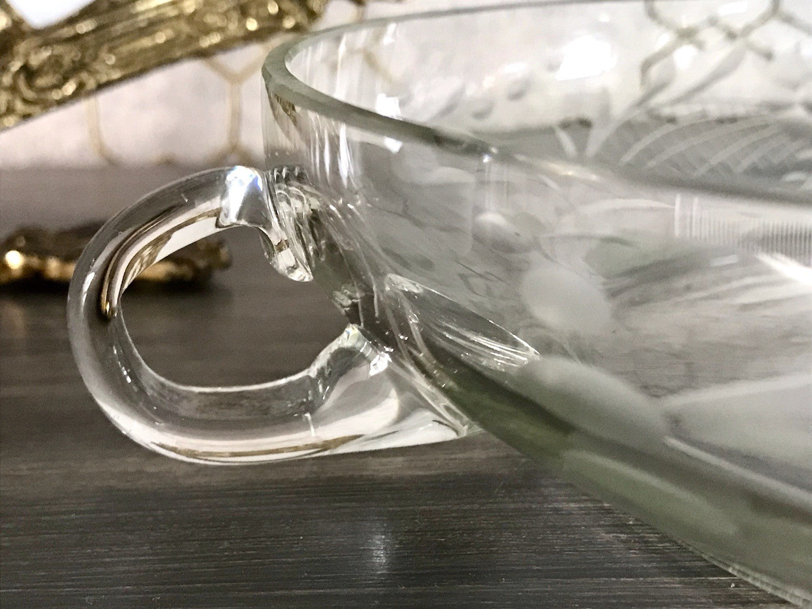 Antik EDEL Art Déco Schale Glasschale mundgeblasen geschliffen mit Henkeln