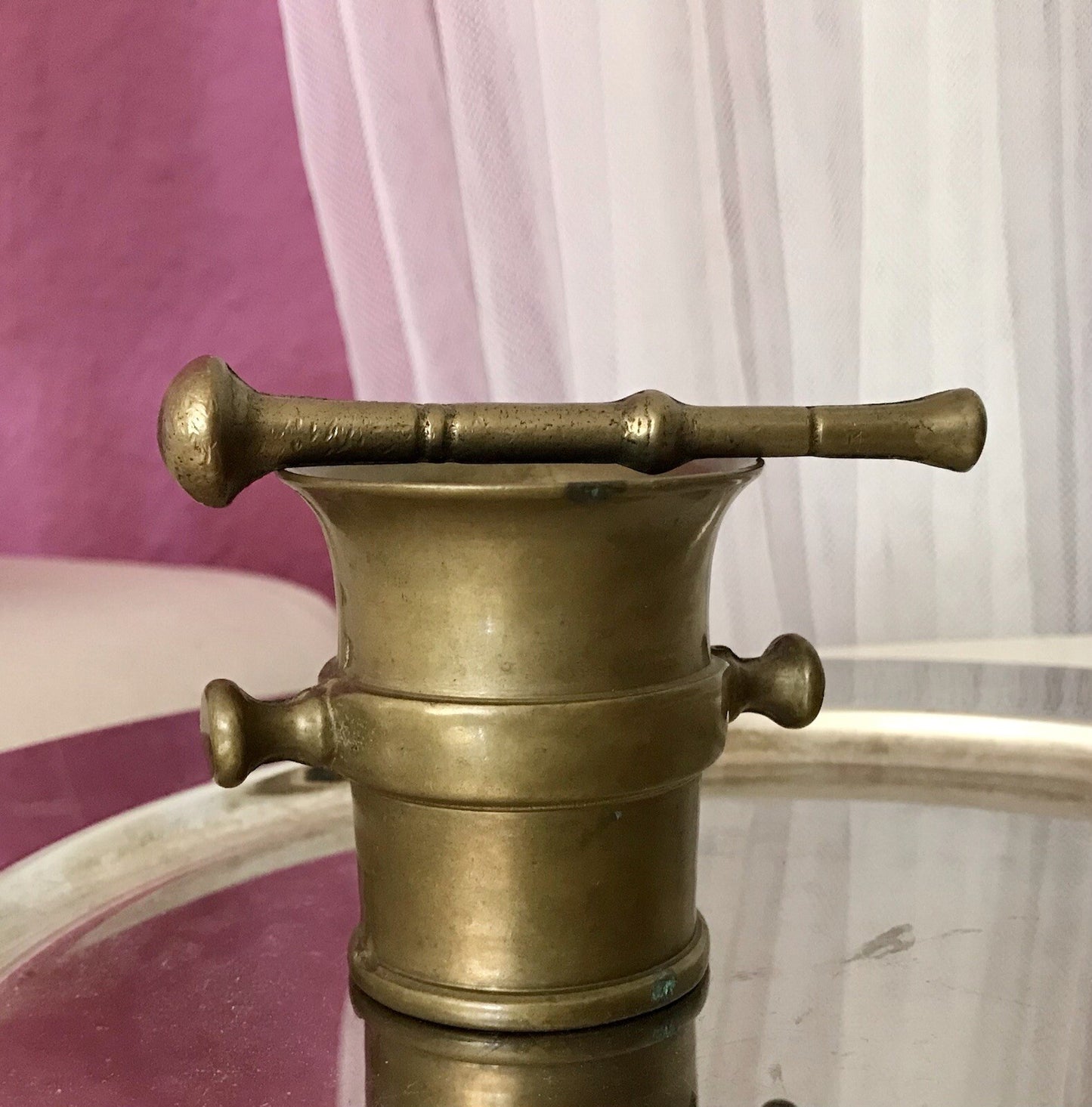 Alt Vintage Messing kleiner Mörser mit Pistill Stößel