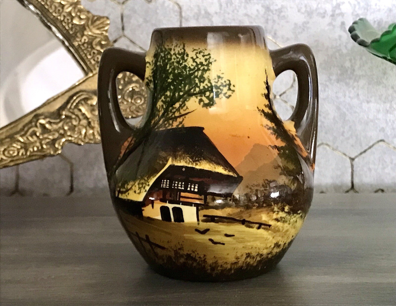 Antik  Keramik Majolika Schramberg  Vase Väschen handbemalt