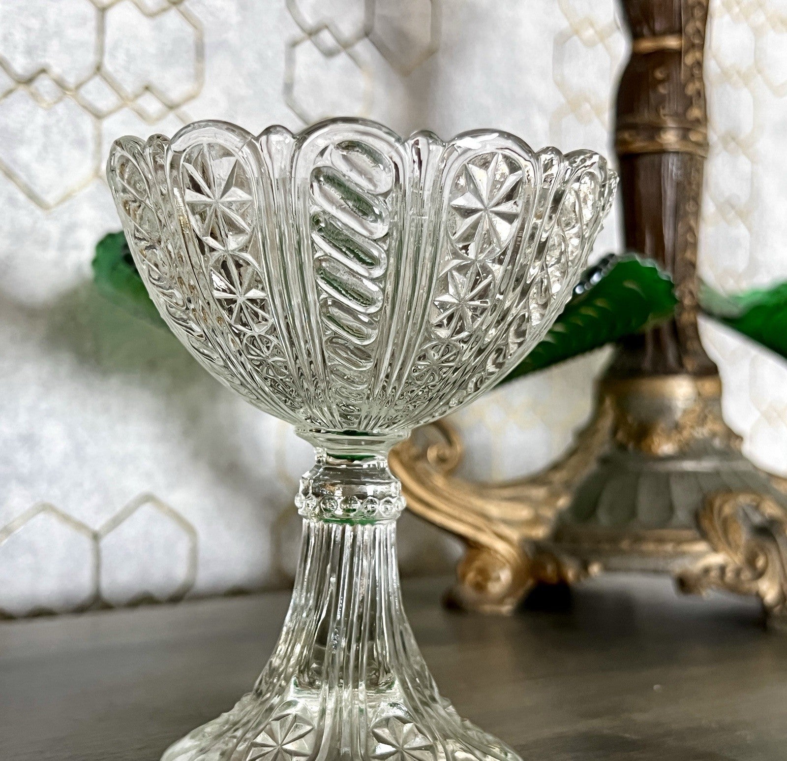 Antik Jugendstil Art Déco Pressglas Glas Fußschale Schale Zuckerschale