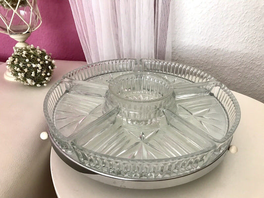 Antik schöne Art Déco Schale Tafelaufsatz Kabarett-Schale Pressglas drehbar
