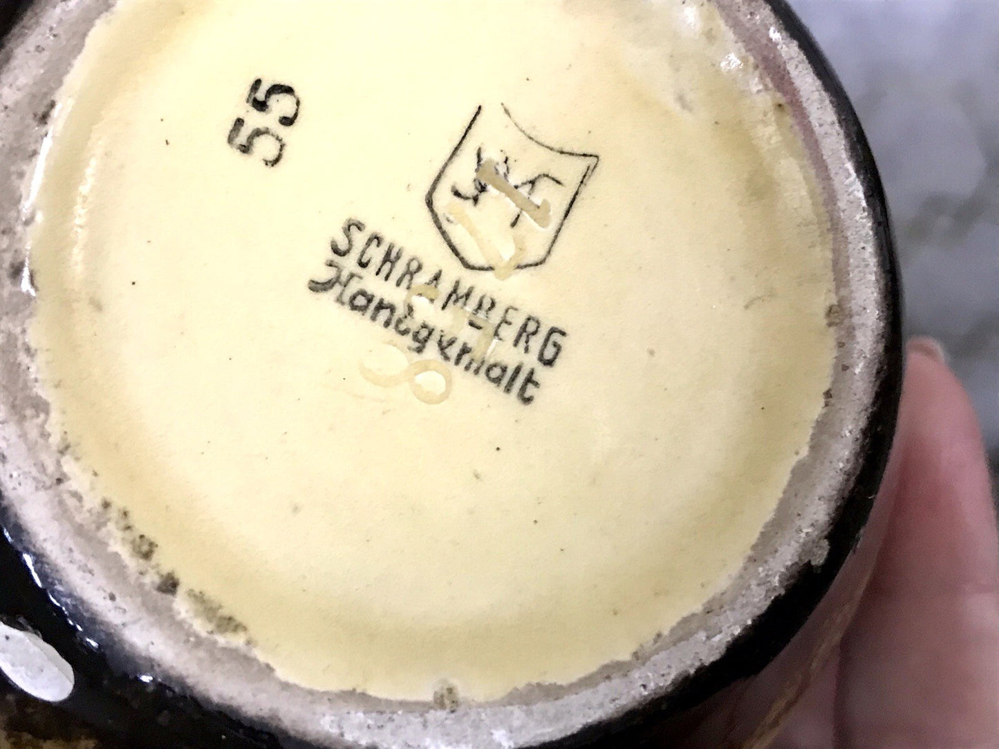 Antik  Keramik Majolika Schramberg  Vase Väschen handbemalt