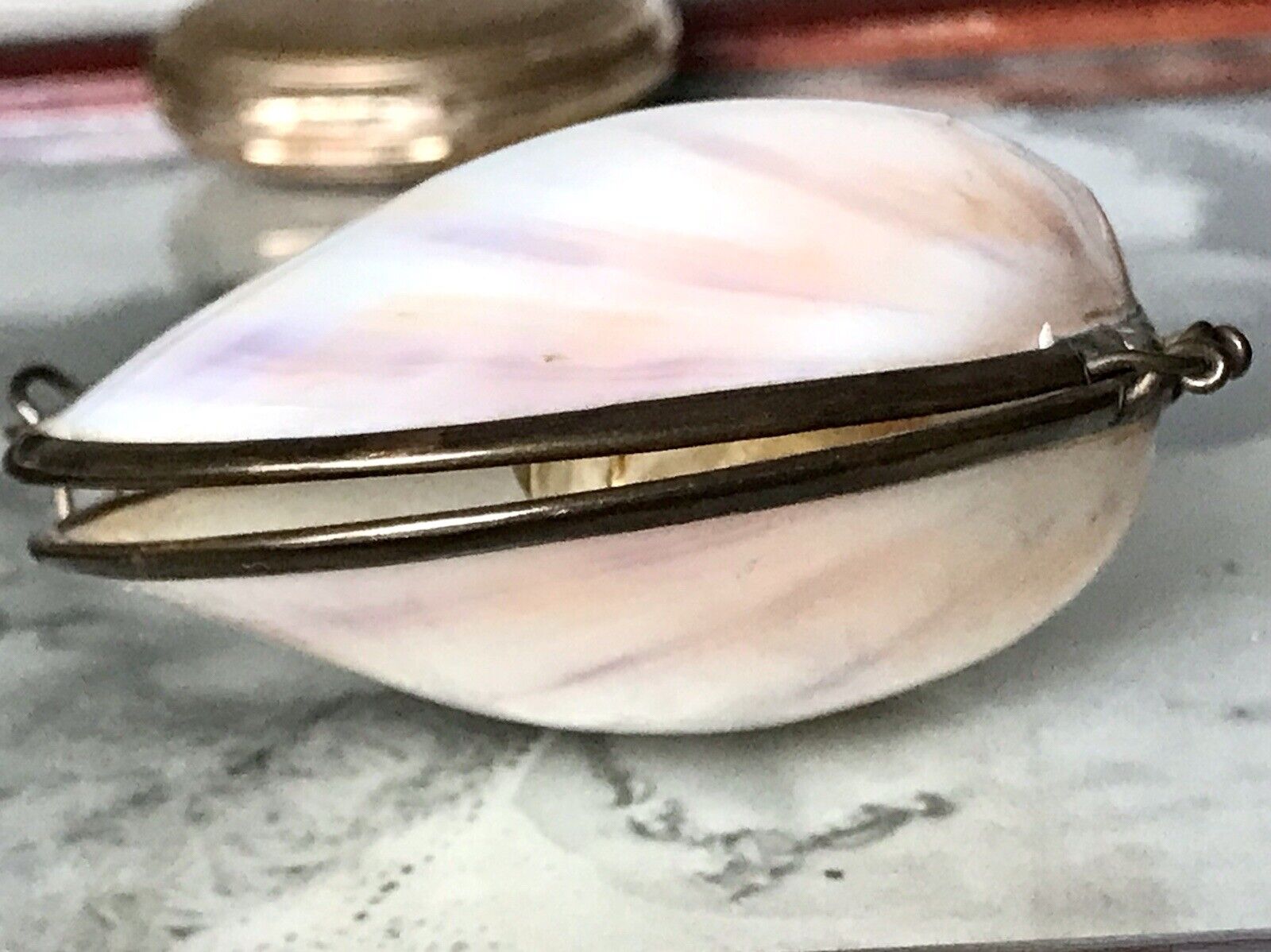 Antik Muschel Dose Tabatiere Schmuckdose Schnupftabakdose Metallmontur