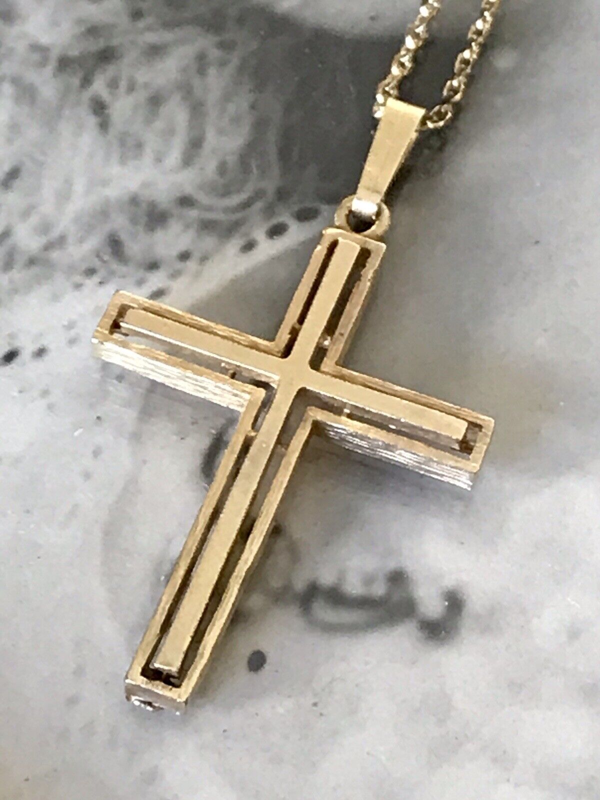 Alt Vintage Amerik. Doublè Halskette mit Kreuz Anhänger schön vergoldet schlicht