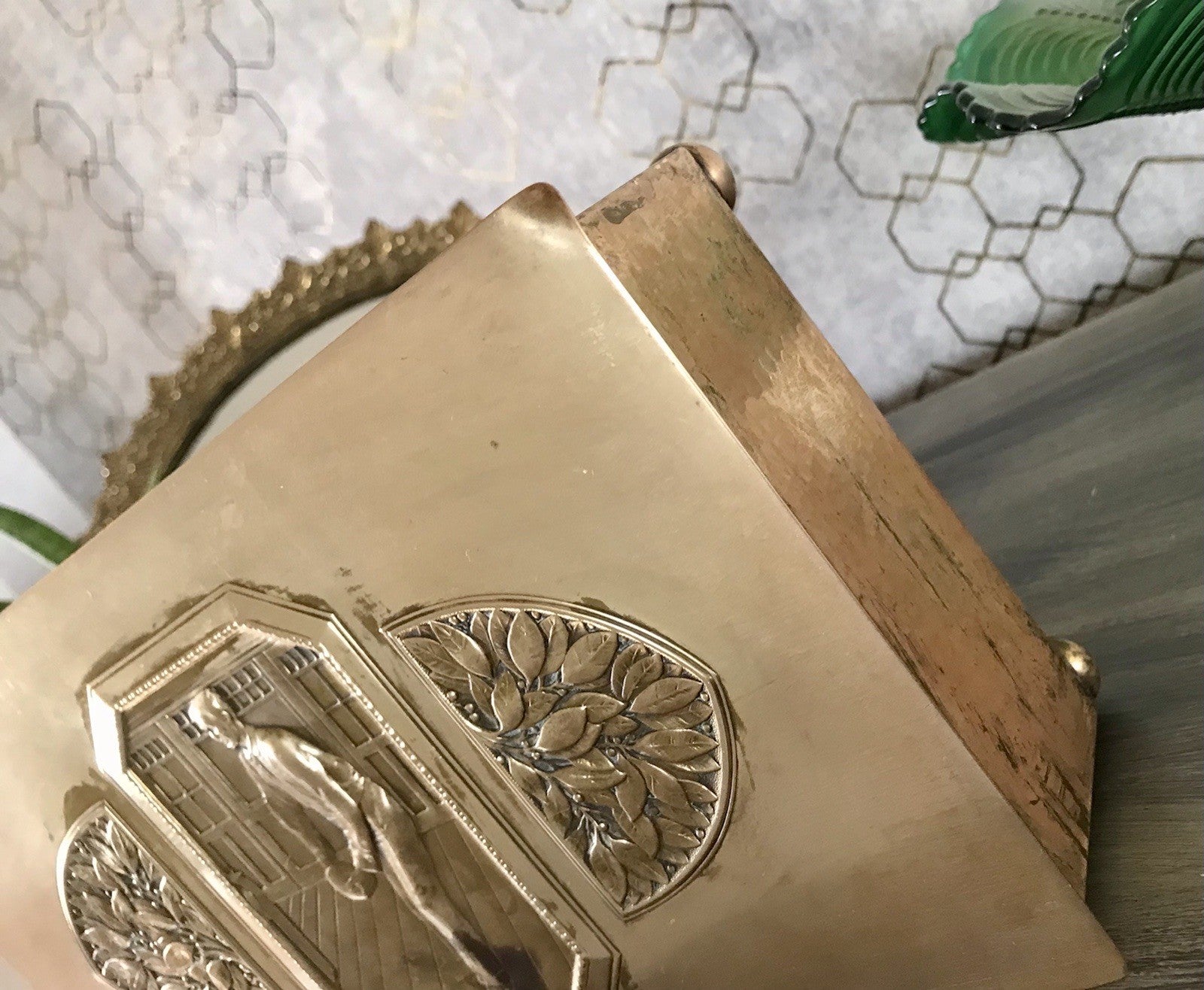 Antik WMF Jugendstil Messing Schatulle Zigarrendose Dose wunderschön Kegelklub