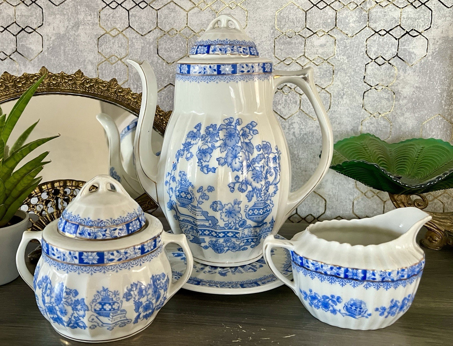 Edel Antik Jugendstil Sorau Margaret Porzellan Kaffeeservice Kernstück 4 Teile