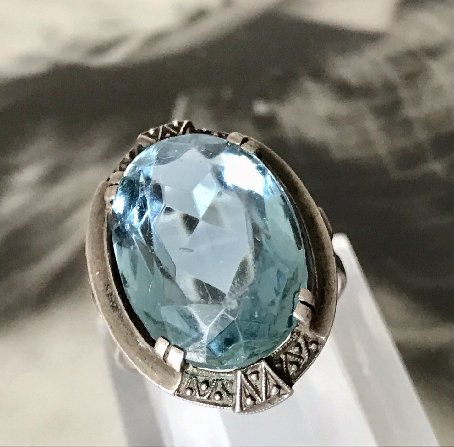 Antik Art Déco Edel blauer Stein DAMEN RING Silber 835 Super Design Gr.53 16,8