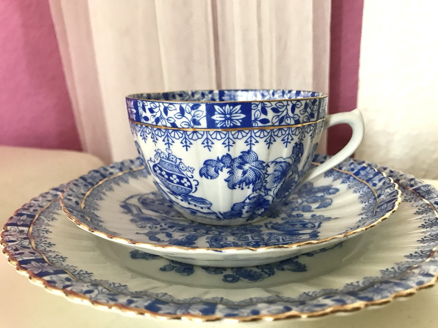 Antik Vintage Porzellan 1 Kaffee-Gedeck Sammeltasse Schön! China blau Tuppack&