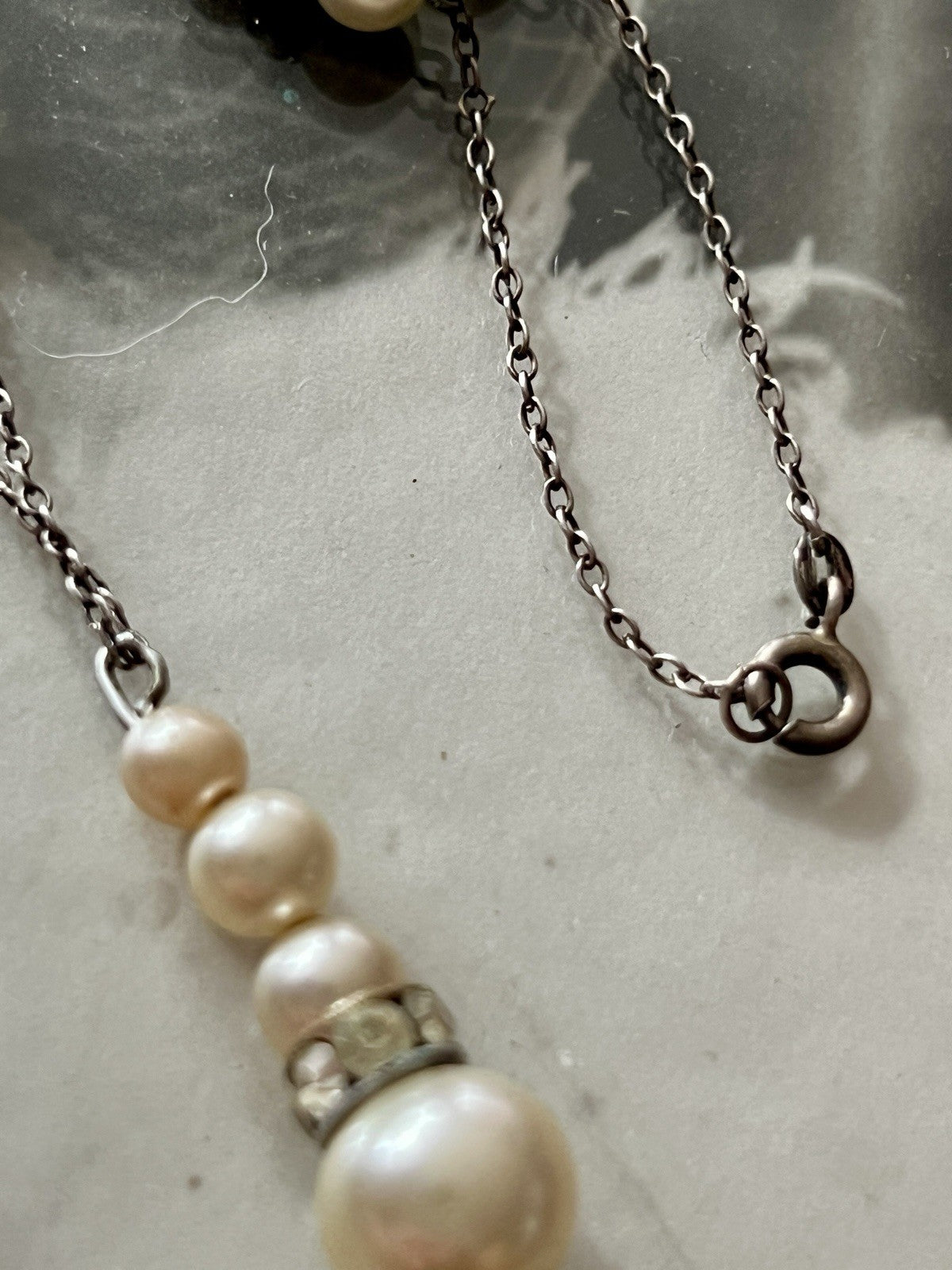Vintage Antik? 835 Silber Collier Halskette Perlen Strass/ Steine?