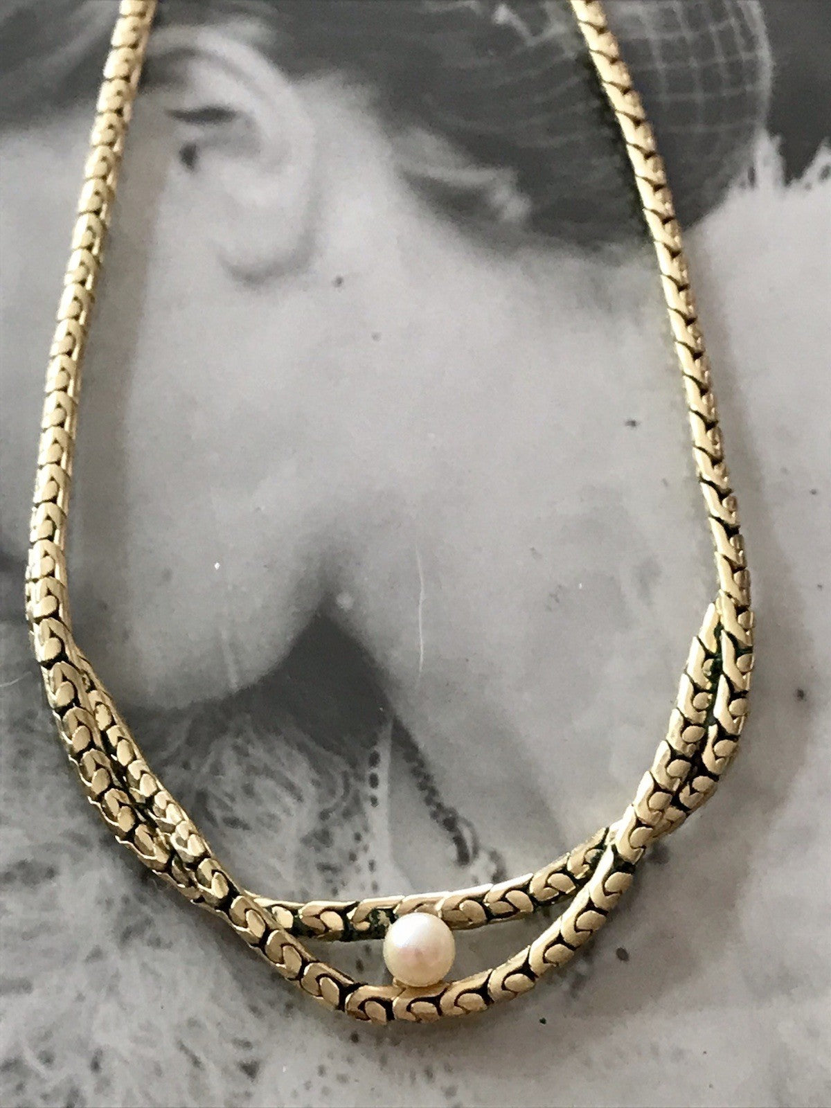 Alt Vintage Amerik. Doublè vergoldet Collier Halskette Perle