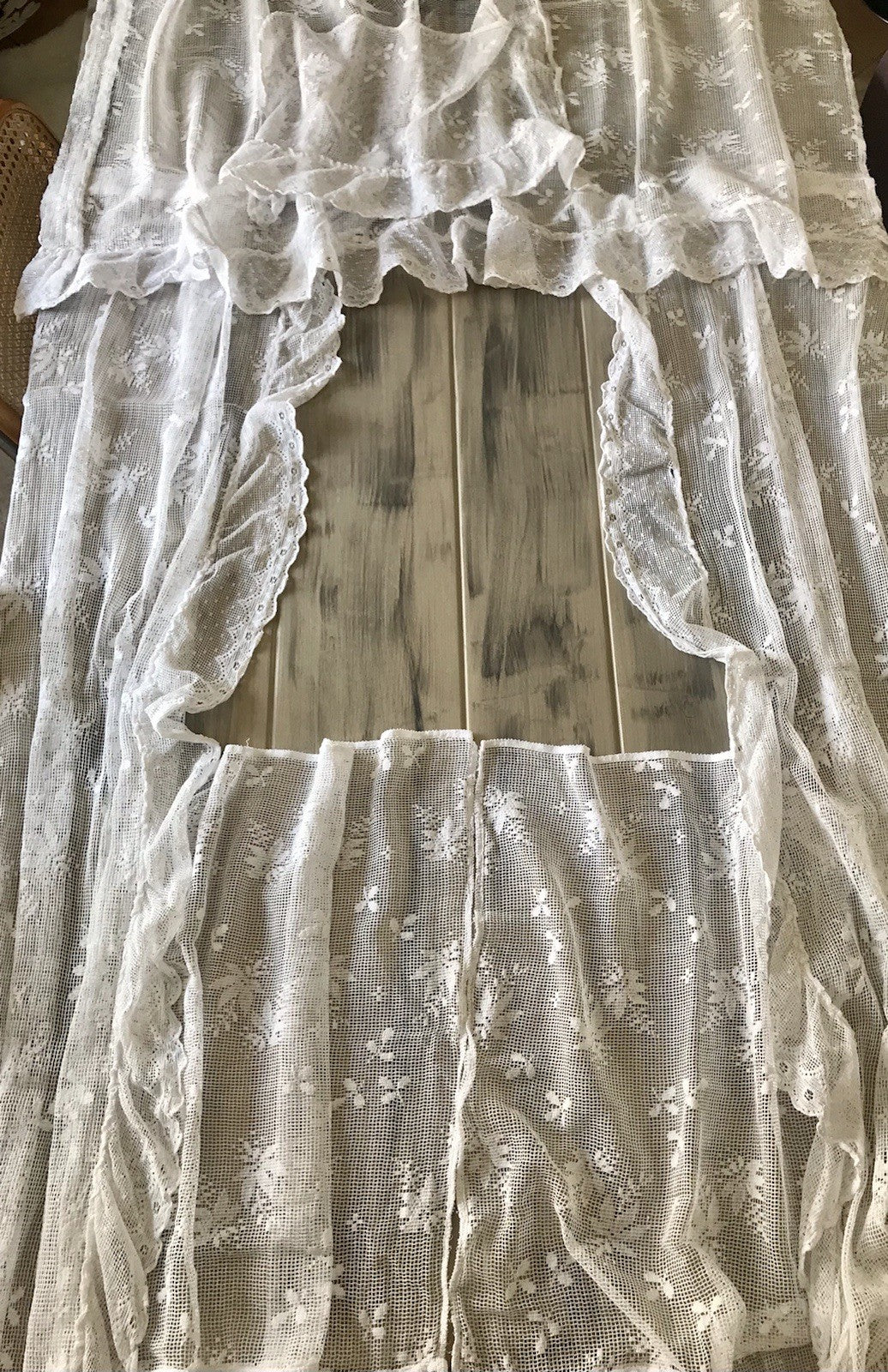 Antik Set 5tlg Fenster Gardine Vorhang Volant Baumwolle Musselin? Filetspitze