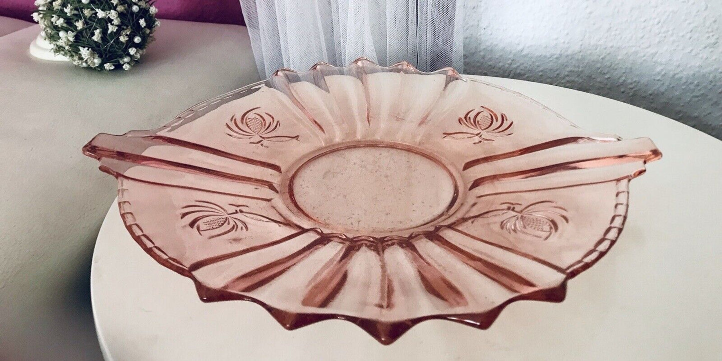 Rosalin Kuchenplatte Kuchenteller Art Déco Schale Pressglas Brockwitz Glasschale