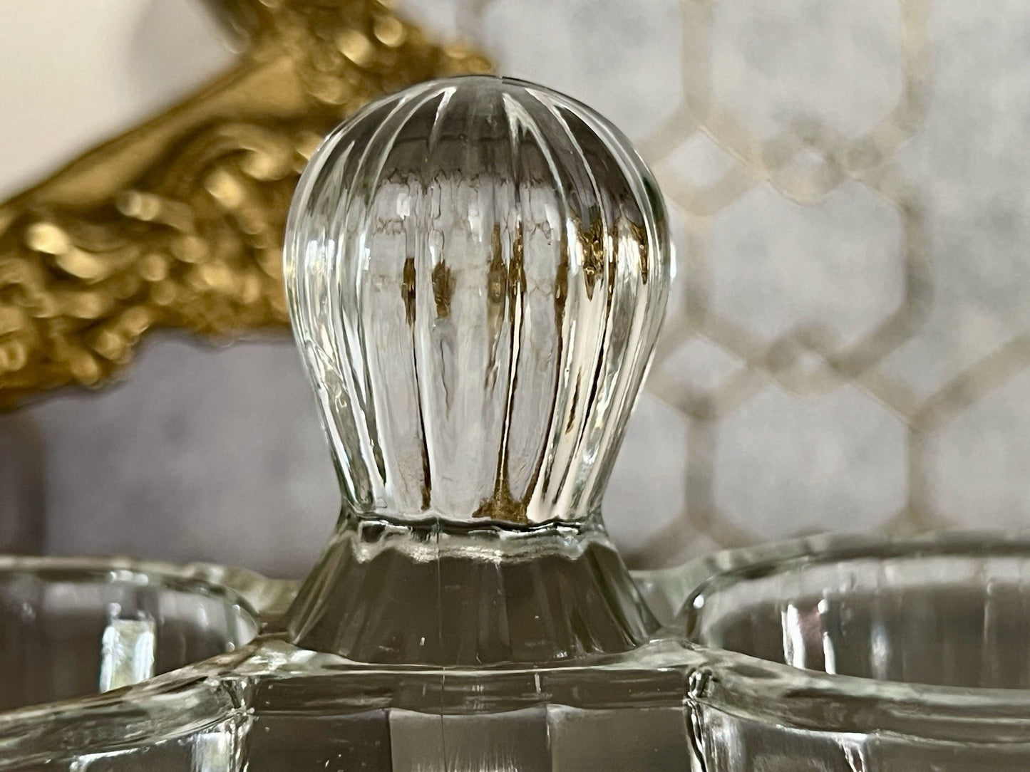 Antik Art Déco Pressglas Salz & Pfeffer Menage Saliere Gewürzständer Glas