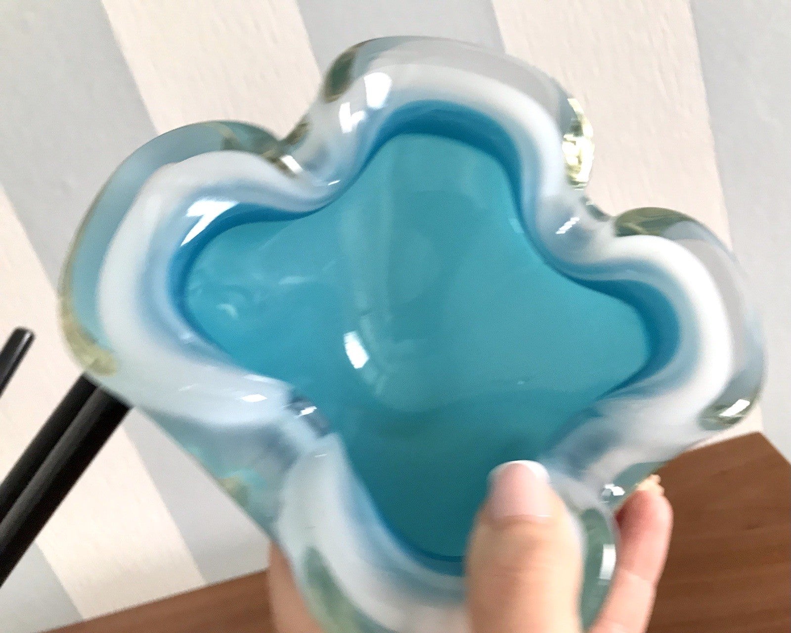 Vintage 60er Murano Glas Schale Barovier? türkis blau weiß edel