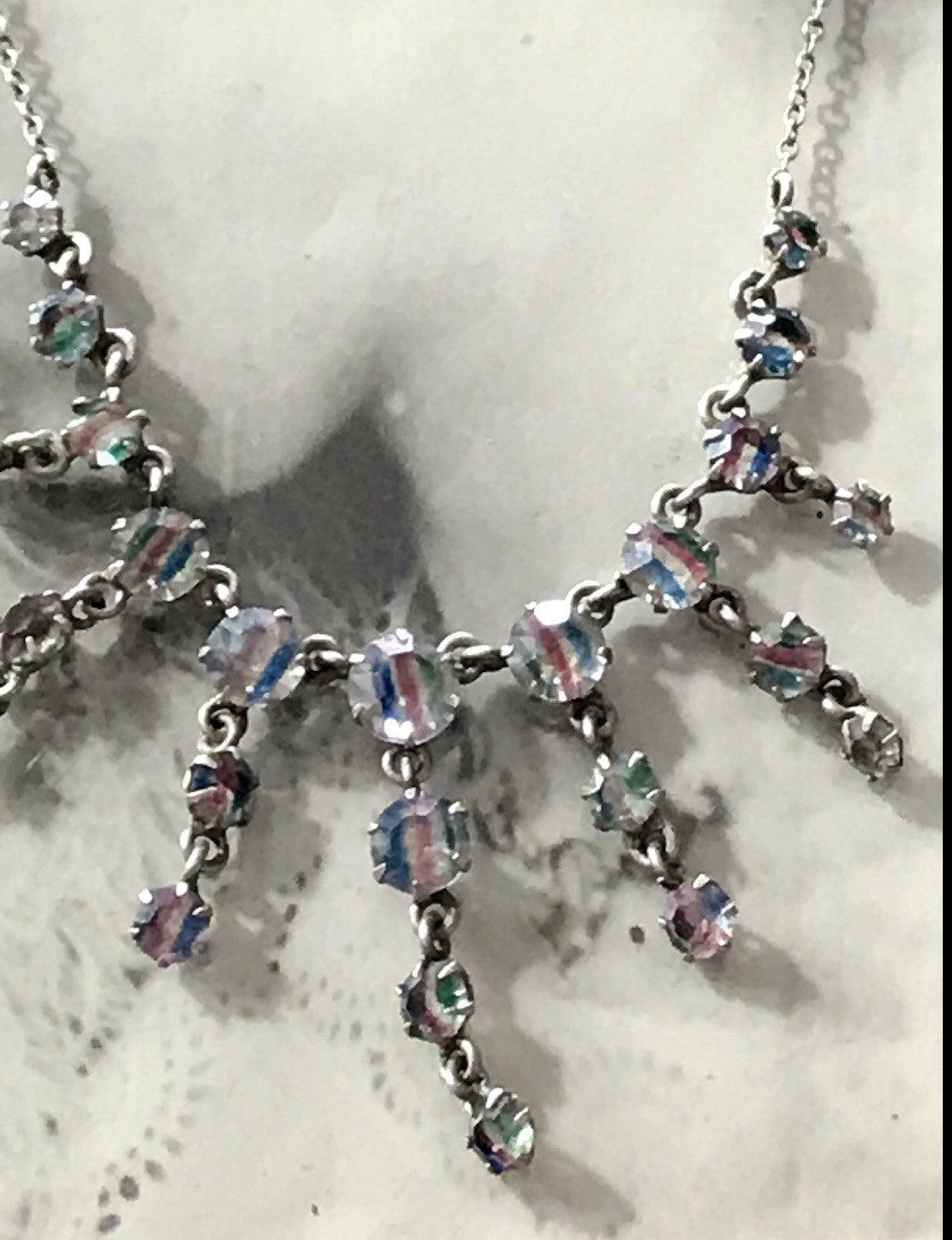Antik Edel Art Déco 925 Silber Collier Halskette Rheinkiesel