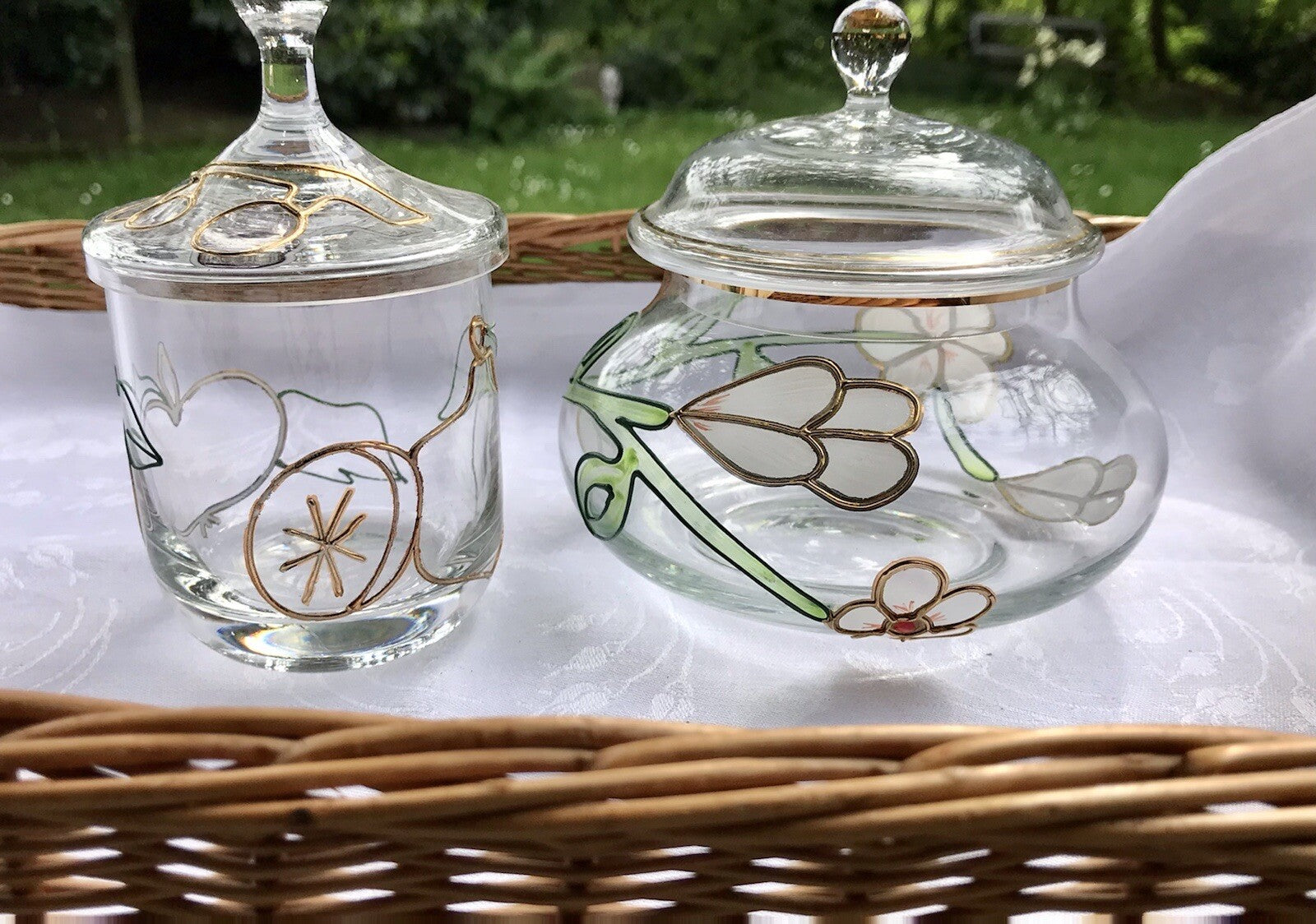 Nagel  2 Glasdose Bonboniere Gefäß Glas Konfitüre Marmeladen Dose Tiffany Optik
