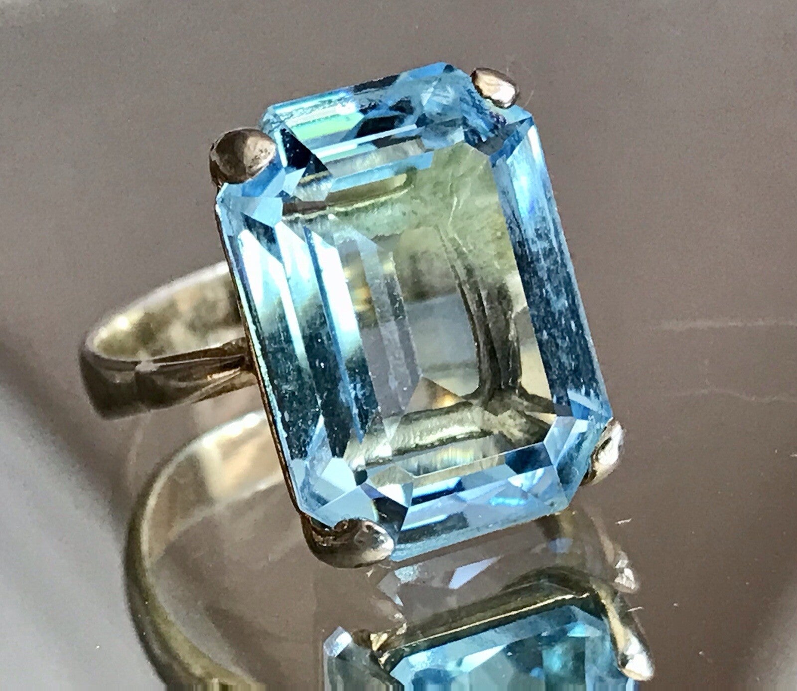 Vintage alt Damen Ring blauer Stein Silber vergoldet 925 Gr.59 18,8 wunderschön!