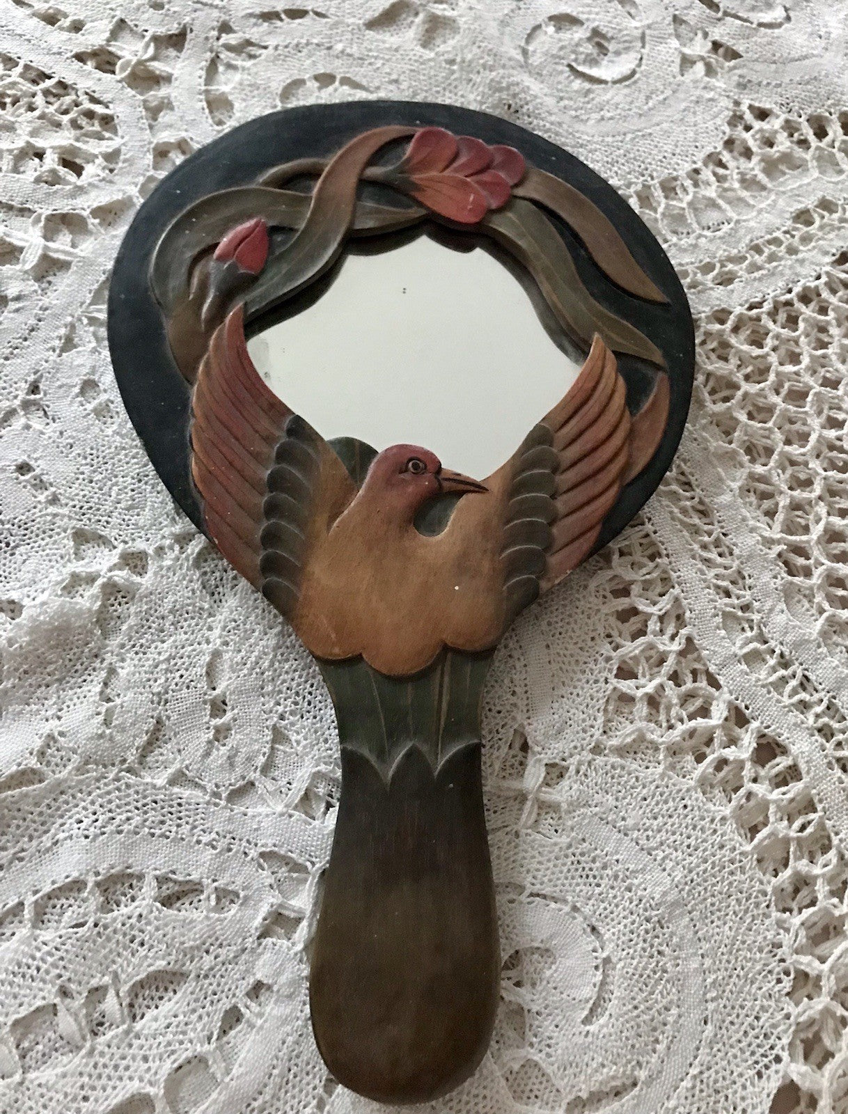 Antik? Vintage Spiegel Handspiegel Holz geschnitzt in Jugendstil gearbeitet