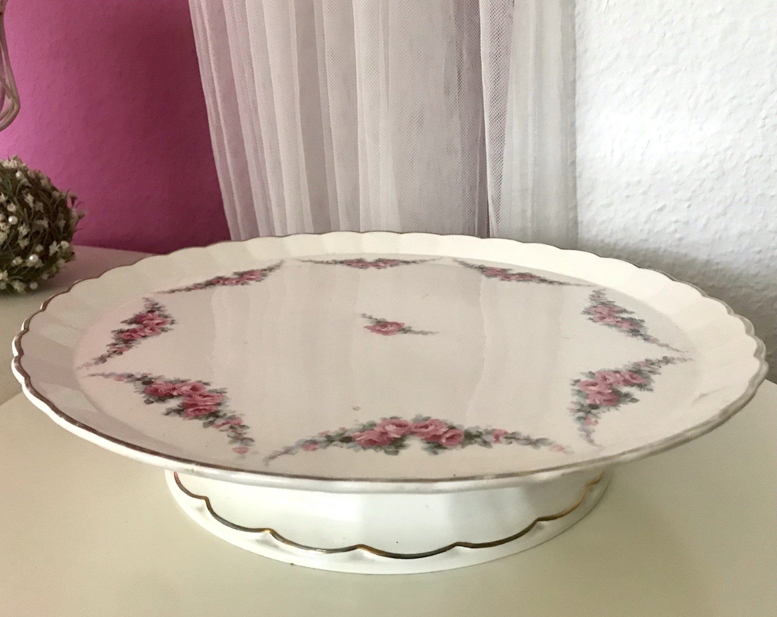 Antik Max Rösler Keramik Tortenplatte Tortenständer Rosen Art Déco